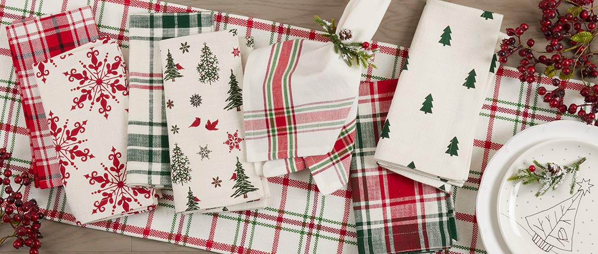 Plaid Design Table Napkins - Set of 4 Premium Cotton Napkins for Dining, Parties & Home Decor - Perfect for Thanksgiving, Christmas & Everyday Meals