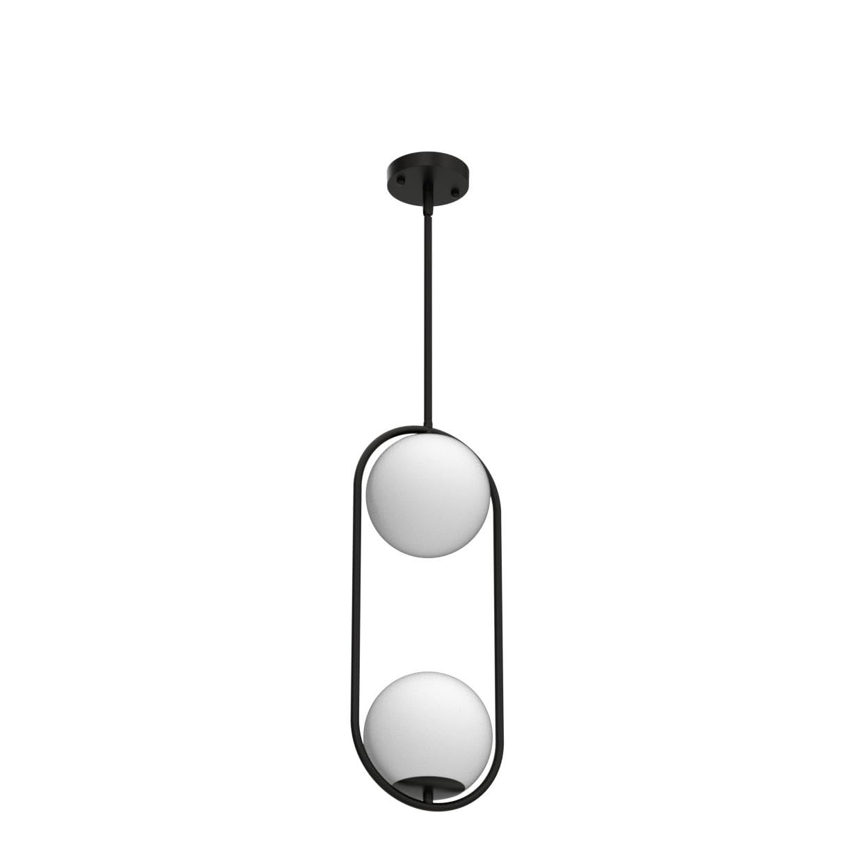 2-Lights Modern Globe Chandelier - Mid Century Pendant Light Fixture with White Glass Shades - Matte Black Ceiling Hanging Lighting for Kitchen Island, Dining Room, Bedroom - Perfect for Home Decor, Restaurant, and Office Lighting