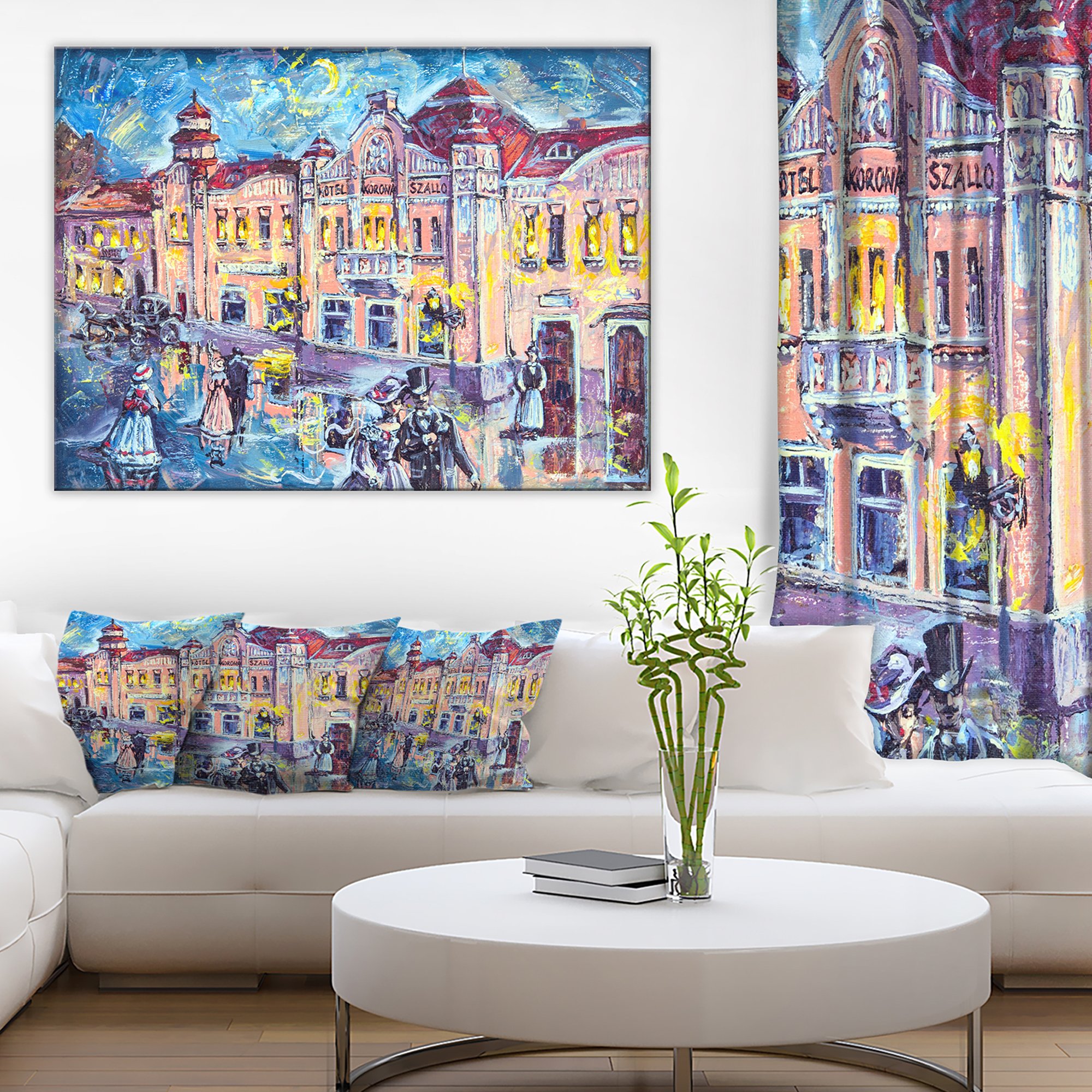 City at Night with People - Urban Cityscape Canvas Wall Art Print - Perfect for Living Room, Bedroom & Office Decor