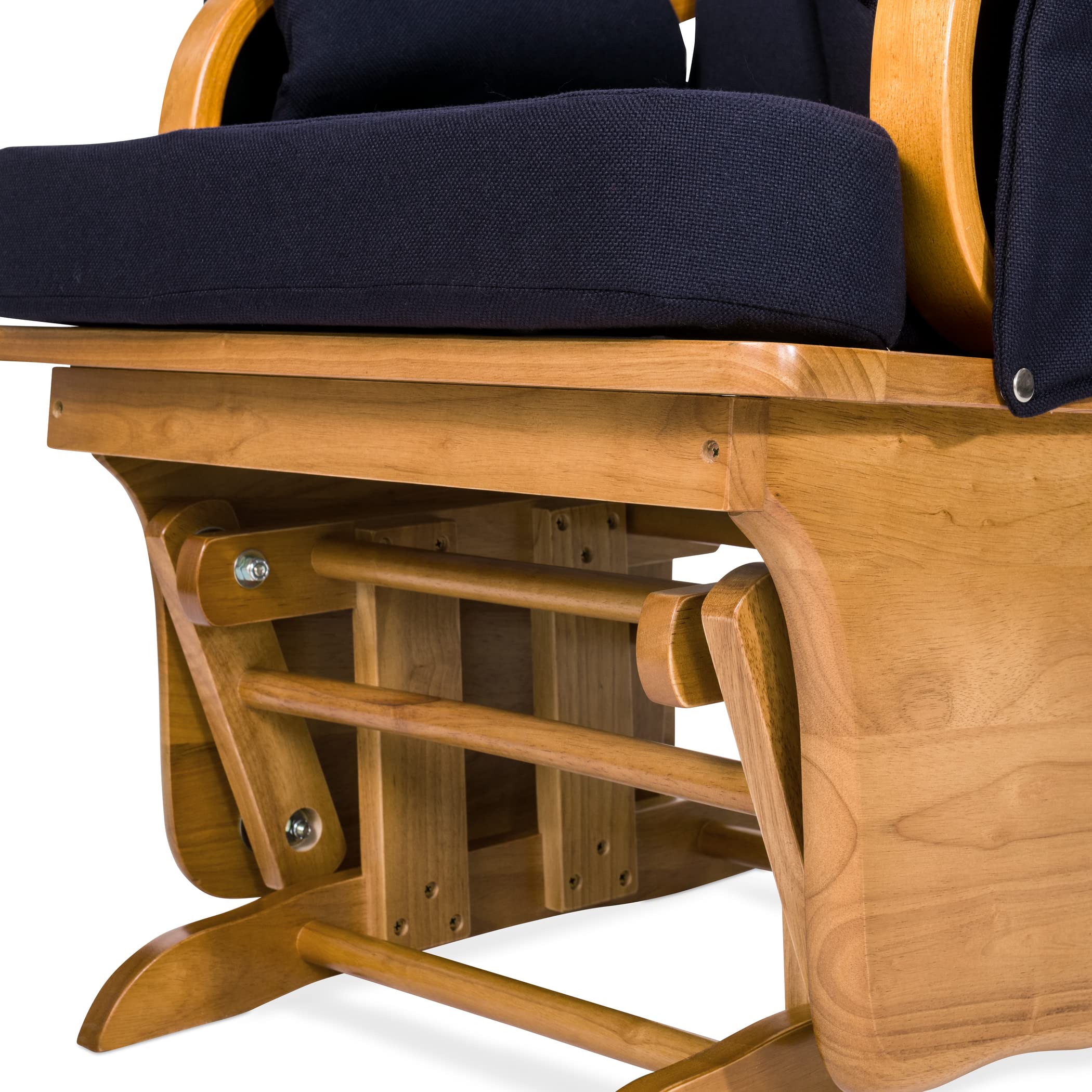 Foundations Lullaby Wood Base Glider Rocker - Comfortable Baby Feeding & Rocking Chair for Nursery, Daycare & Home - Padded Foam Armrests, Smooth Gliding Motion - Natural/Blue - Perfect for Breastfeeding, Naptime & Soothing Fussy Babies