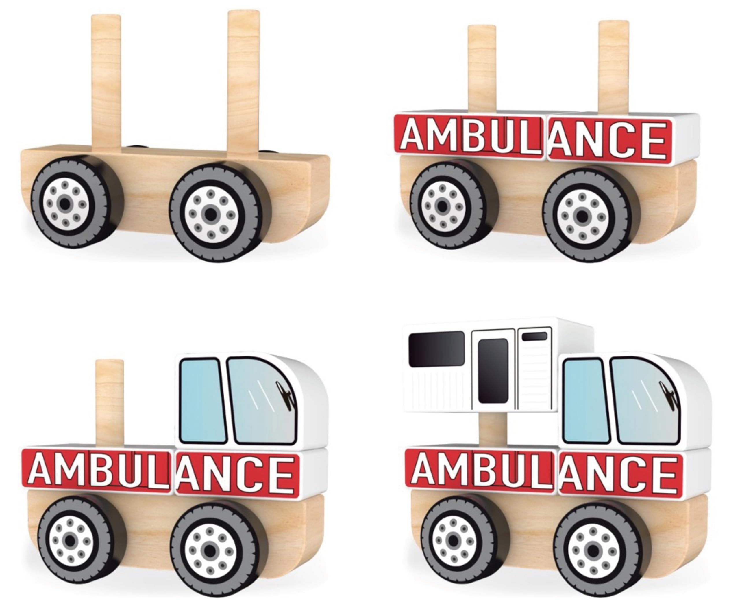 J'Adore Paris Natural Wooden Ambulance Puzzle Blocks - Educational Toy for Kids, Toddler Learning & Development - Perfect for Preschool Playtime, Birthday Gifts & Montessori Activities