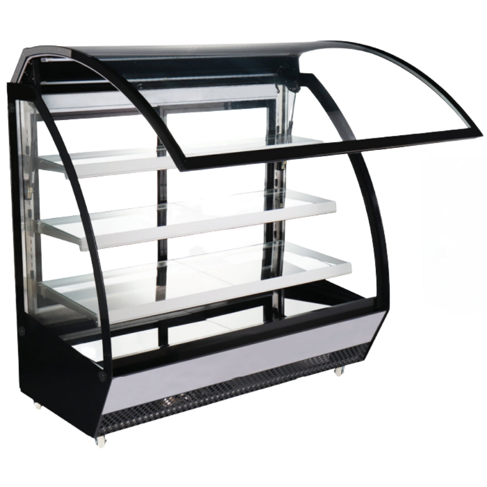 Nella 60 Refrigerated Floor Display Case with Curved Glass - Stainless Steel Exterior - Perfect for Supermarkets, Delis, and Bakery Showcases