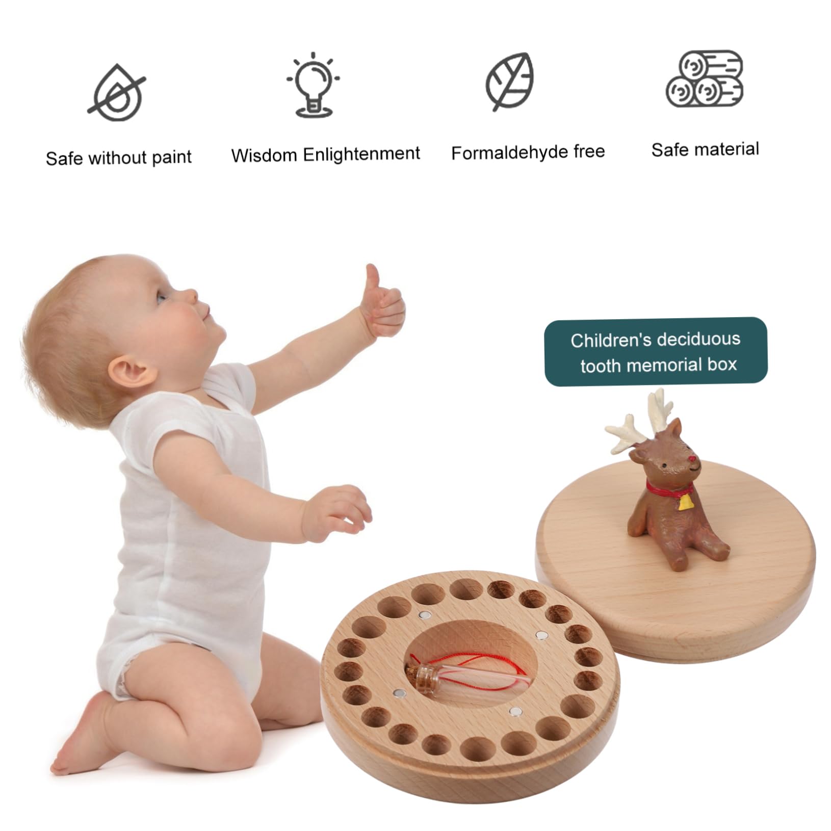 Toyvian Wooden Baby Teeth Keepsake Box - First Tooth Memory Box for Kids, Safe & Durable Beechwood Material - Perfect for Storing Baby Teeth, Hair Locks & Milestone Memories