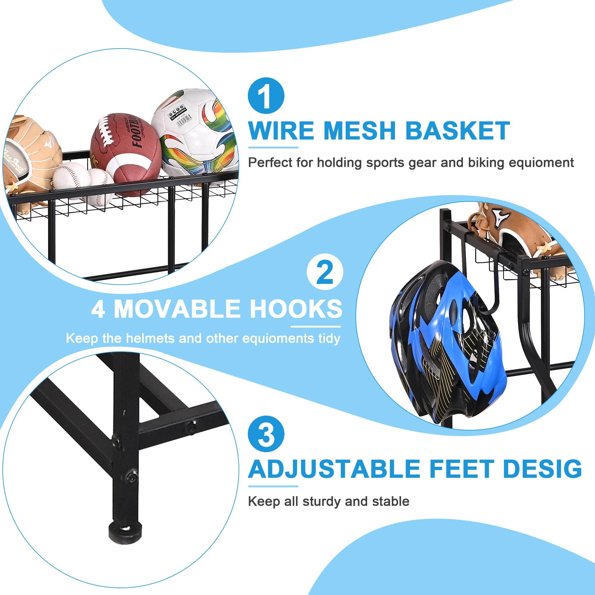 Mythinglogic 3-Bike Floor Parking Stand - Heavy Duty Free Standing Bike Rack for Garage Storage Organizer (Fits Adult & Kids Bicycles) - Perfect for Home, Garage, and Apartment Bike Organization