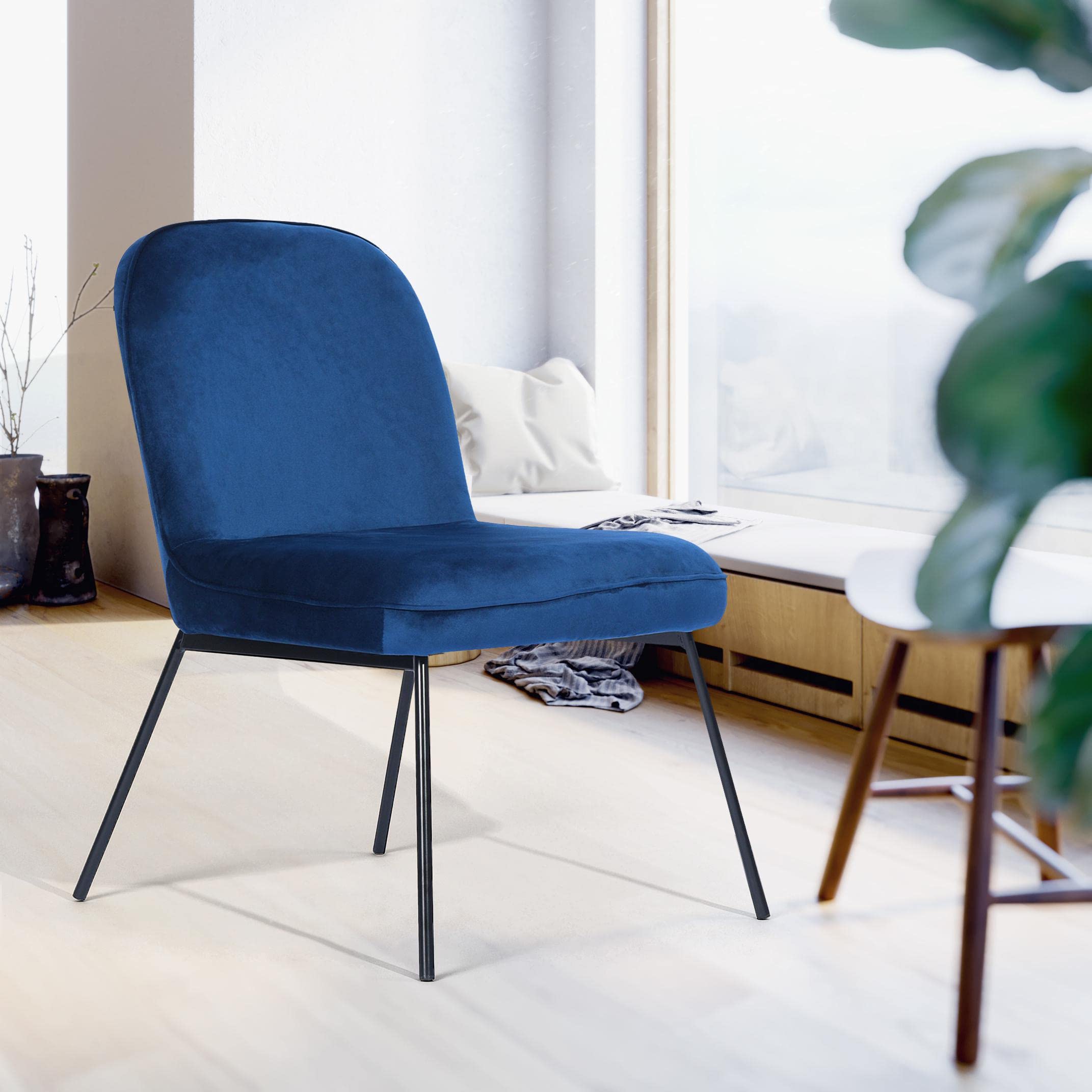 Set of 2 Velvet Accent Chairs - Soft Upholstered Dining Chairs with Backrest & Armrest in Grey or Navy Blue - Perfect for Living Room, Bedroom or Office Decor