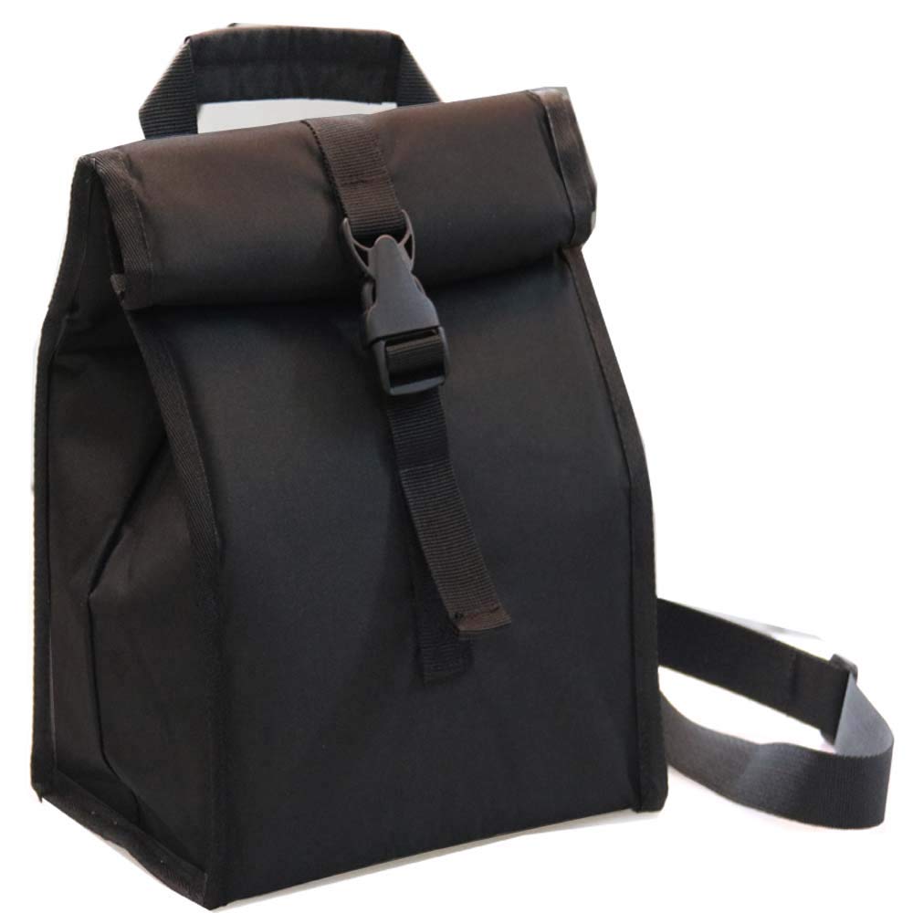 Insulated Foldable Lunch Bag with Adjustable Strap - Lightweight Portable Lunch Box for Men & Women - Perfect for Office, Work, Picnic, Hiking & Beach (Black Hard Fabric) - Keep Meals Fresh On The Go