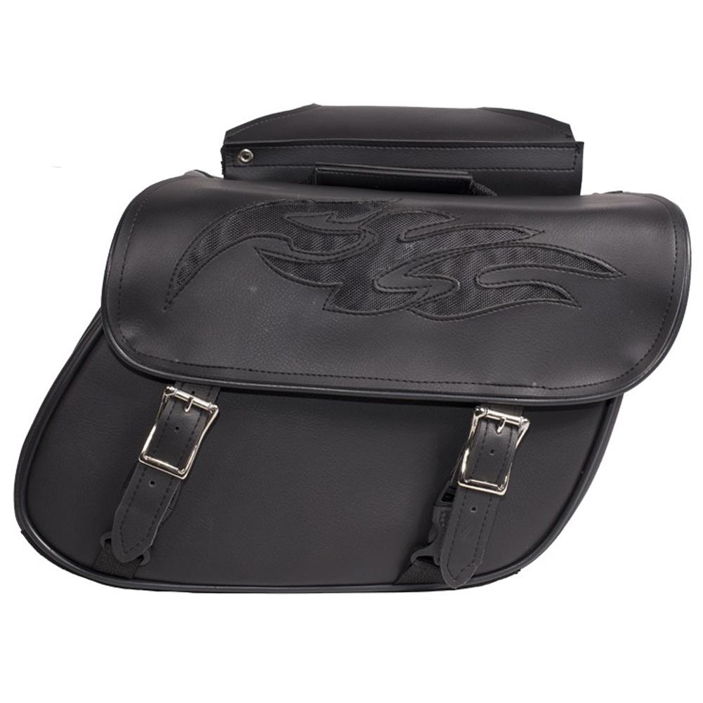 Premium PVC Motorcycle Saddlebags with Flame Design - Durable Waterproof Storage for Harley, Cruiser & Touring Bikes (Great for Road Trips & Daily Commutes)