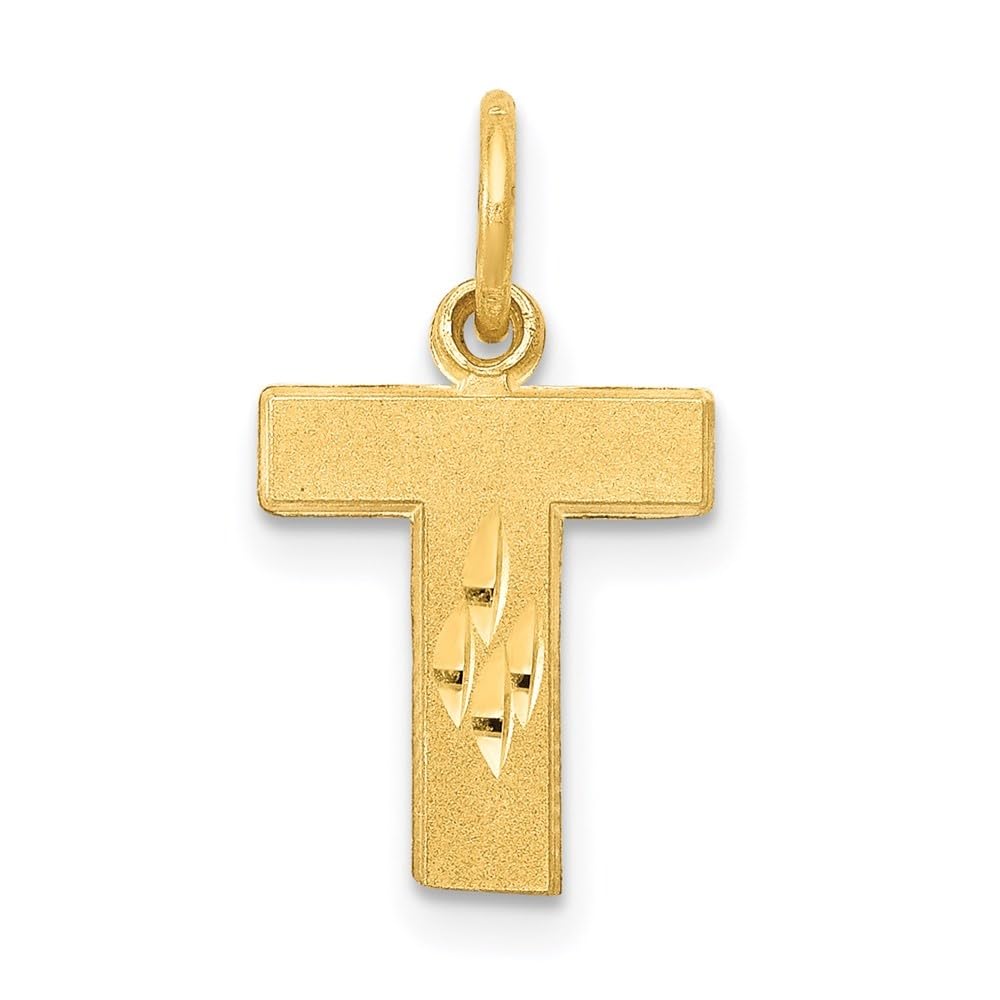 14K Yellow Gold Satin Diamond-Cut Letter Alphabet Initial Charm Pendant Necklace - Personalized Name Jewelry Gift for Women, Birthday, Anniversary & Special Occasions