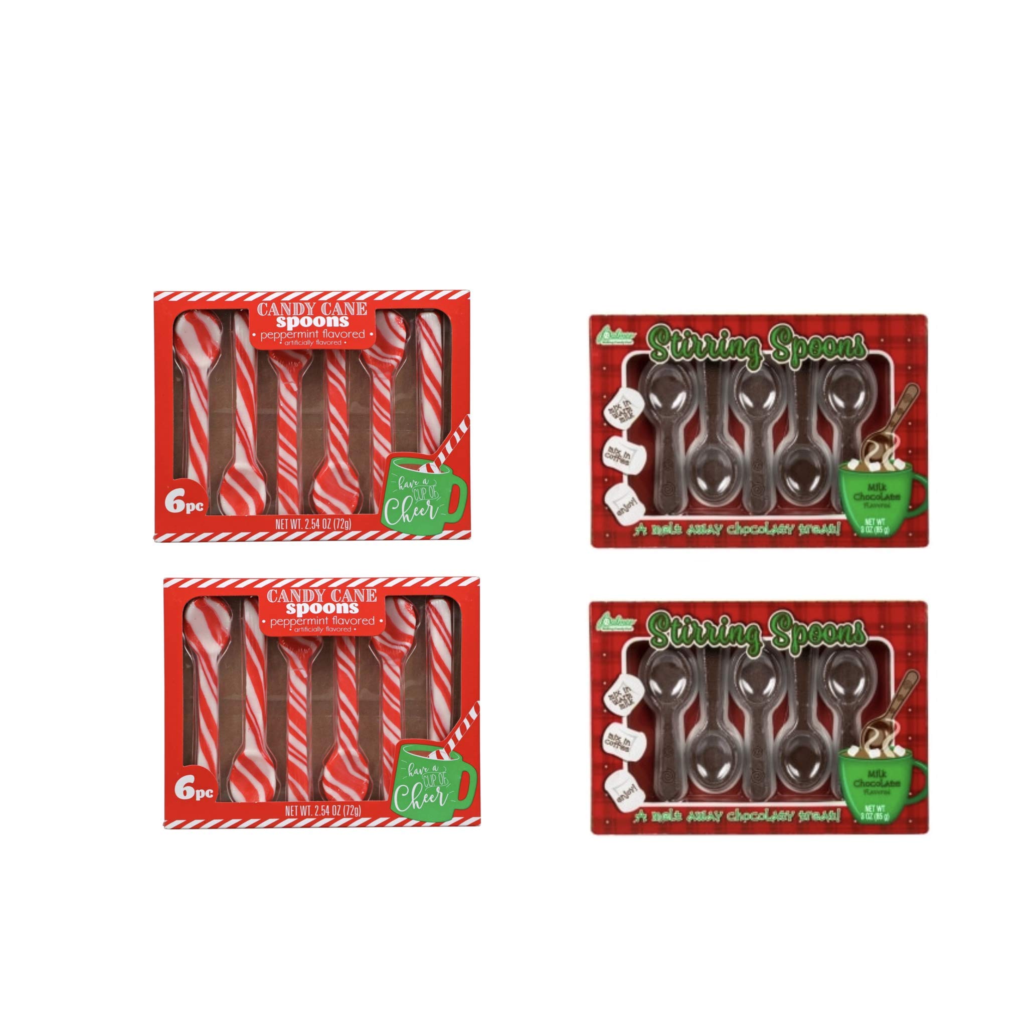 2-Pack Holiday Candy Cane Peppermint & Chocolate Stirring Spoons Set - Hot Cocoa Mixing Utensils for Kids Christmas Parties, Hot Chocolate Bars & Winter Celebrations