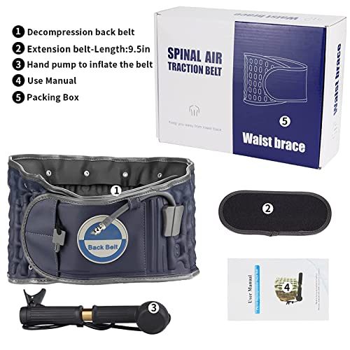 Spinal Decompression Belt for Lower Back Pain Relief - Adjustable Lumbar Support Belt with Air Traction Technology (29-49 Inch Waist) - Navy Blue Back Brace for Office Work, Driving & Posture Correction