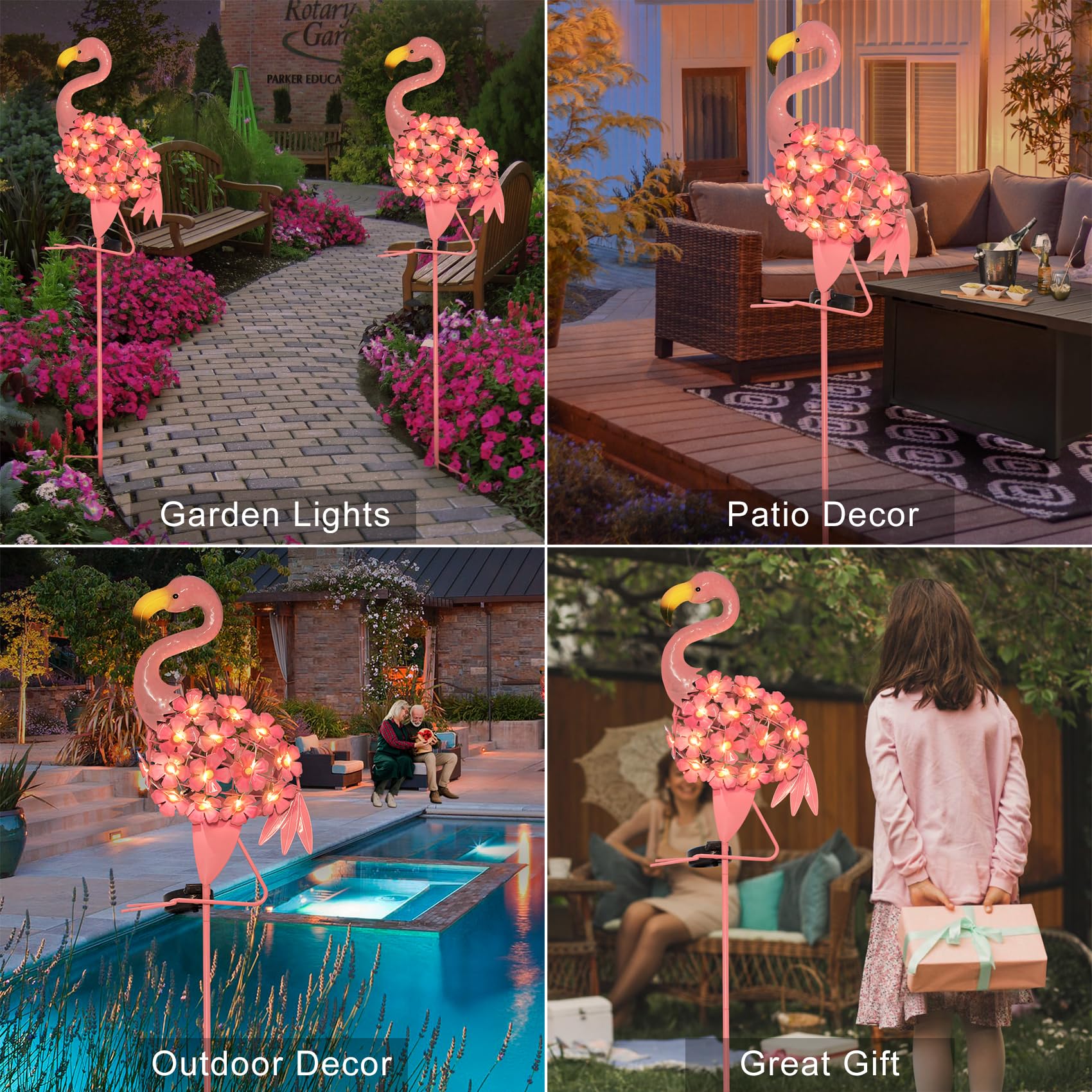 Solar Flamingo Garden Lights - Waterproof Outdoor Stake Lights with Warm White LED for Lawn, Patio, Yard Decor - Perfect Gift for Women, Mom, Grandma - Ideal for Garden Parties, Pathway Lighting & Backyard Decorations