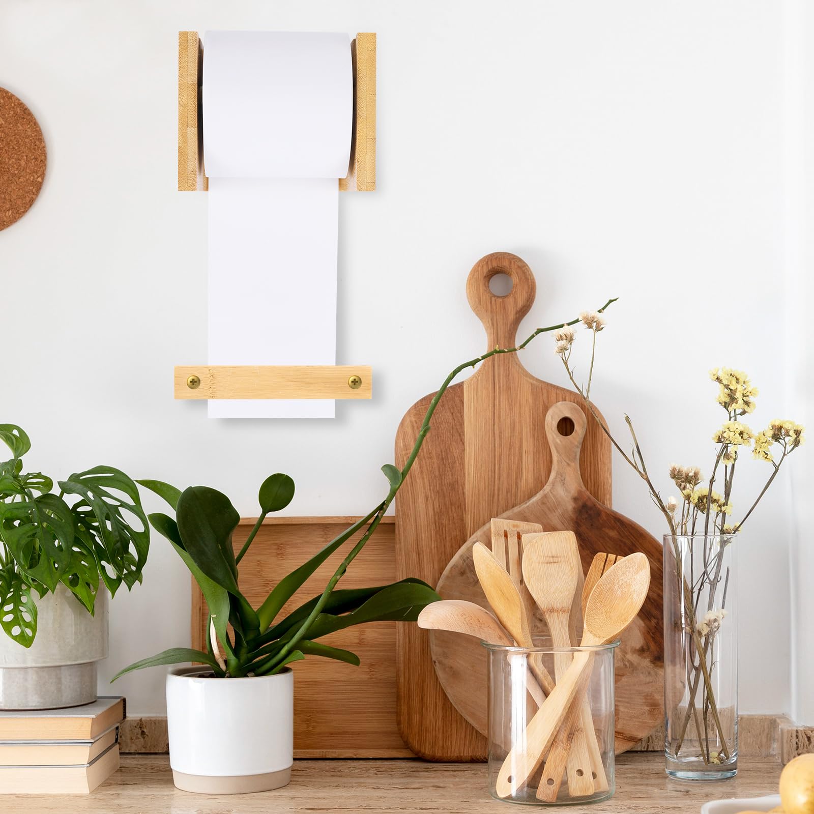 3 Inch Kraft Paper Roll Dispenser - Wall Mounted Note Paper Holder for Grocery Lists, Sticky Notes & To-Do Lists | Perfect for Kitchen, Office & Home Organization (Wall Art & Memo Board)