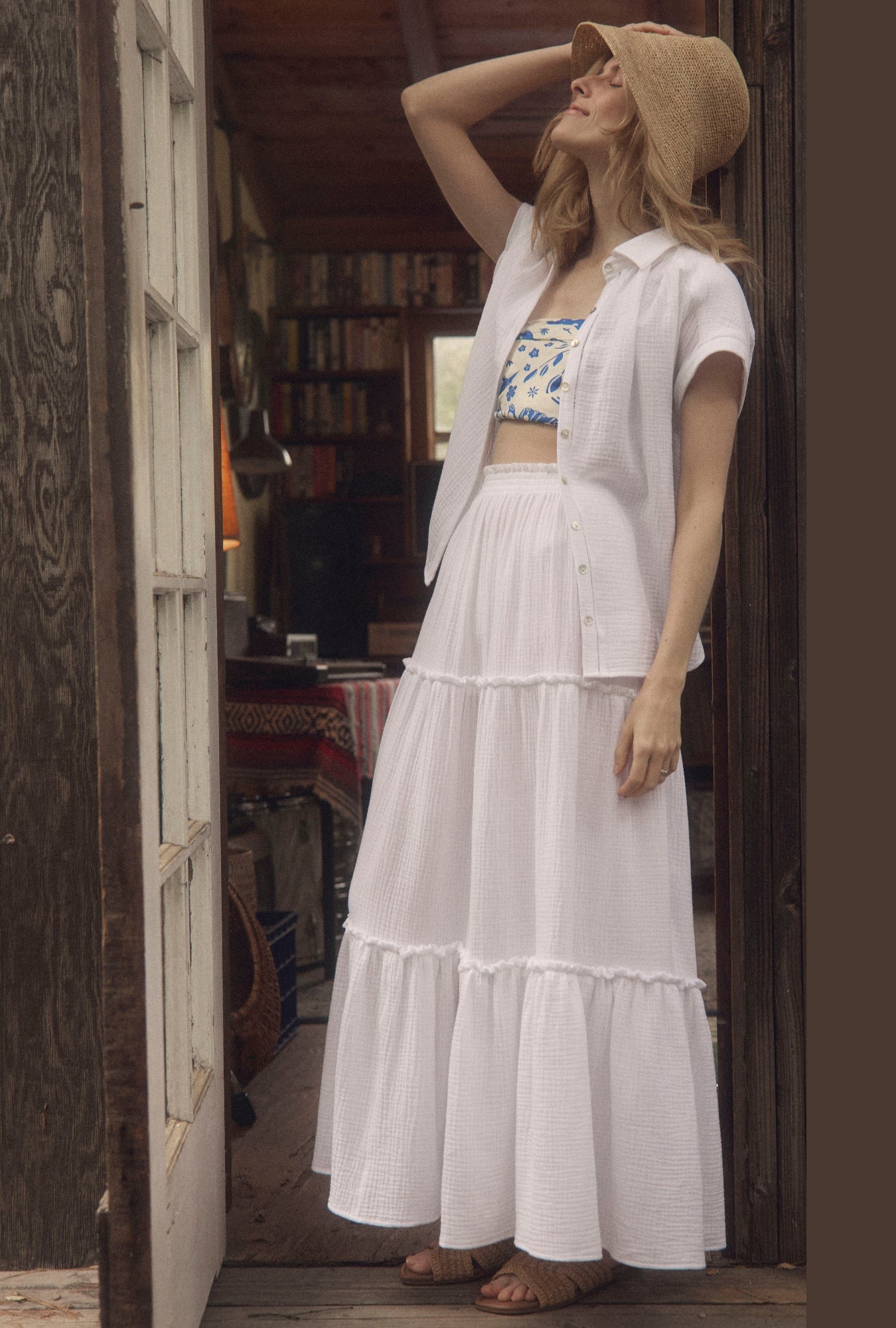 Elegant Marina White Crinkle Gauze Maxi Skirt for Women - Boho Chic Beachwear, Summer Vacation Dress, Casual Outfit for Outdoor Parties & Date Nights