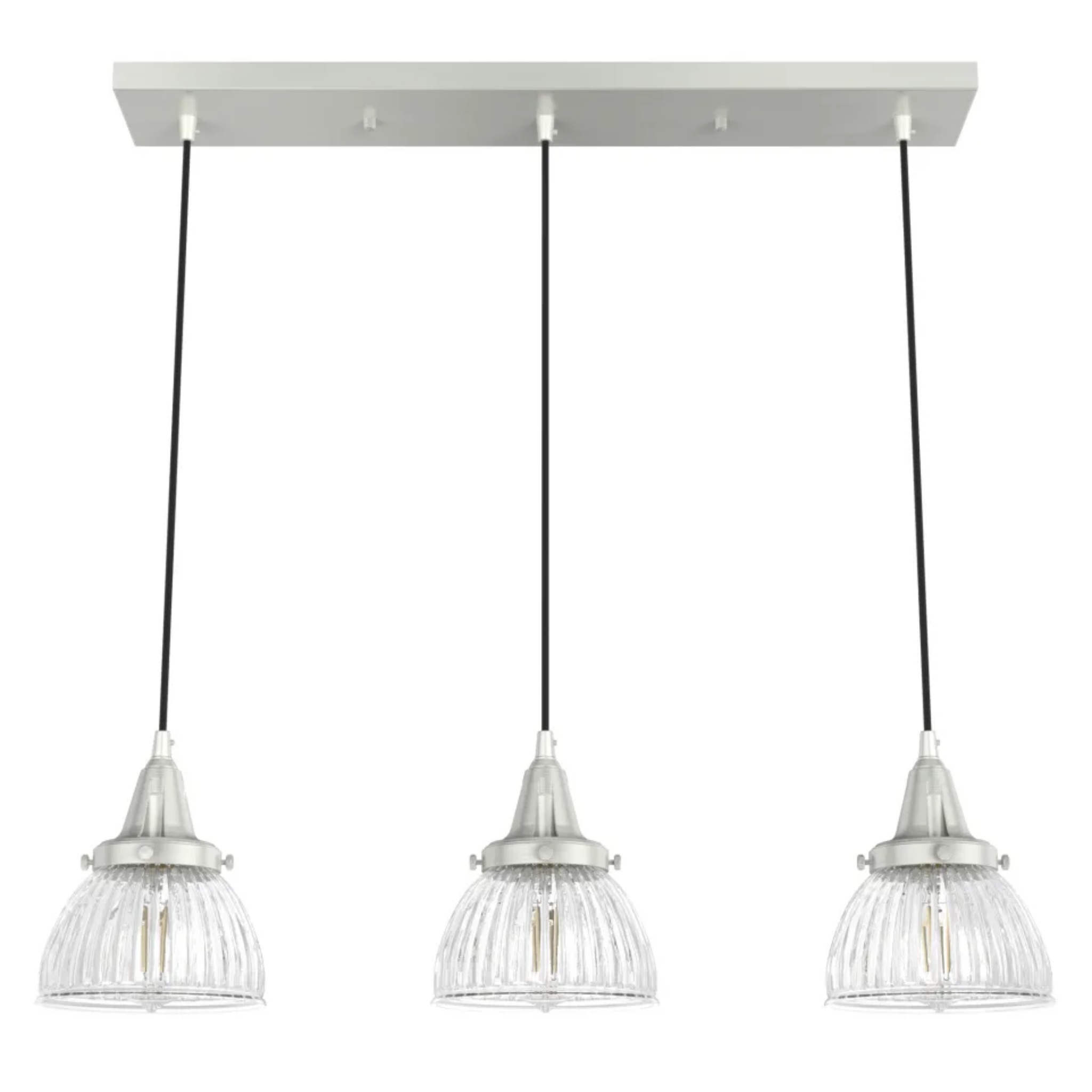 Hunter Cypress Grove 3-Light Linear Chandelier in Brushed Nickel - Modern Farmhouse Dining Room Lighting Fixture for Kitchen Island, Entryway & Bedroom