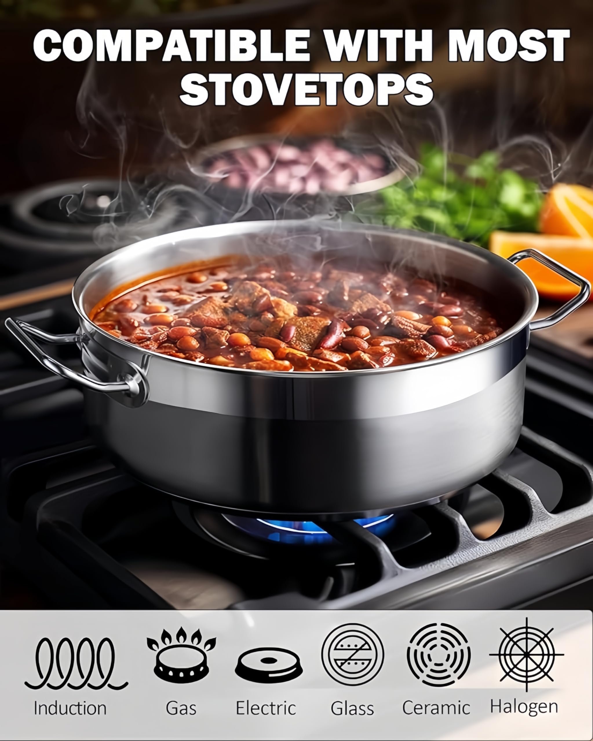 Premium Stainless Steel Soup Pot with Lid - 7.9