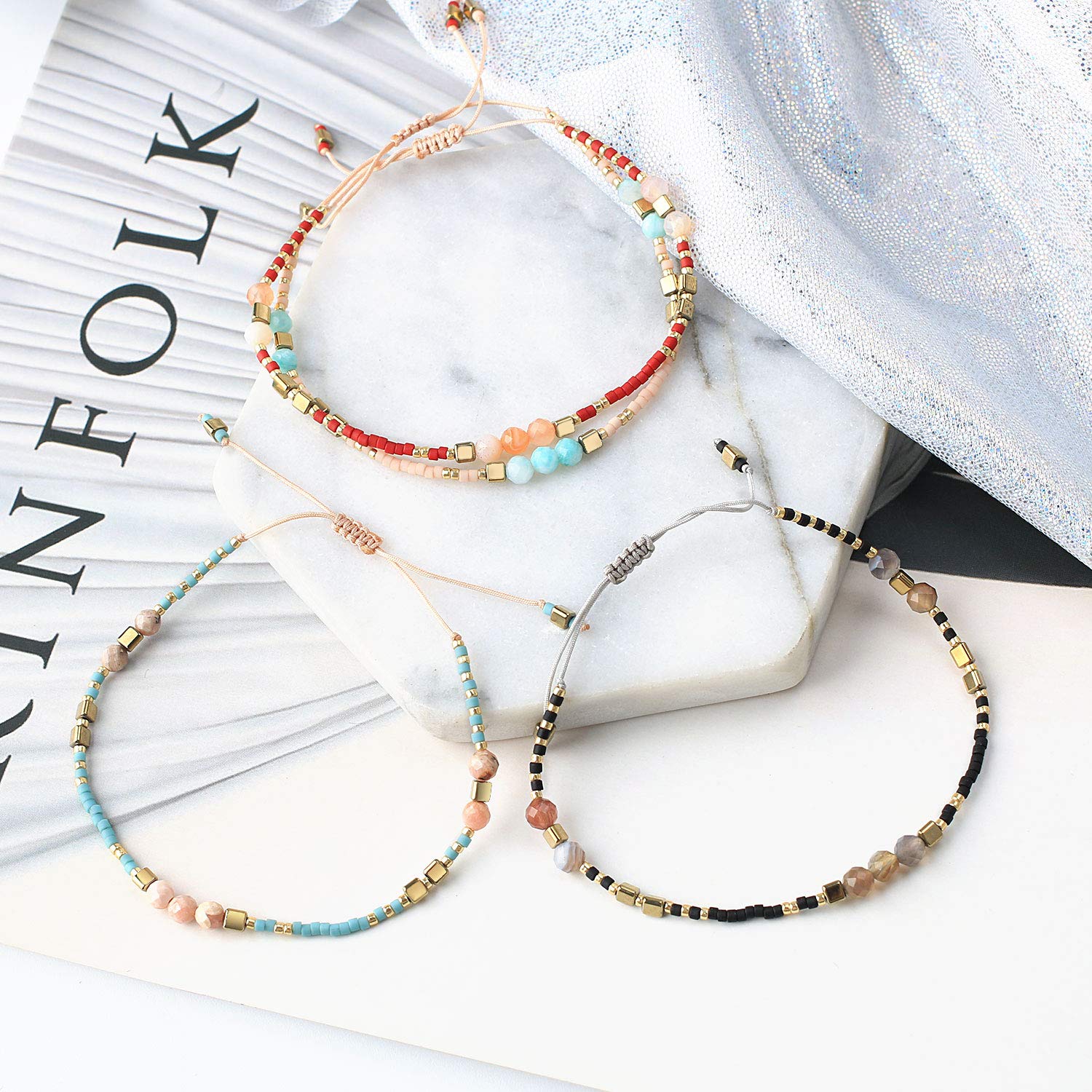 Adjustable Agate Bead Bracelet for Women - Trendy Friendship Jewelry Gift, Handmade Stretchable Beads, Perfect for Daily Wear & Special Occasions