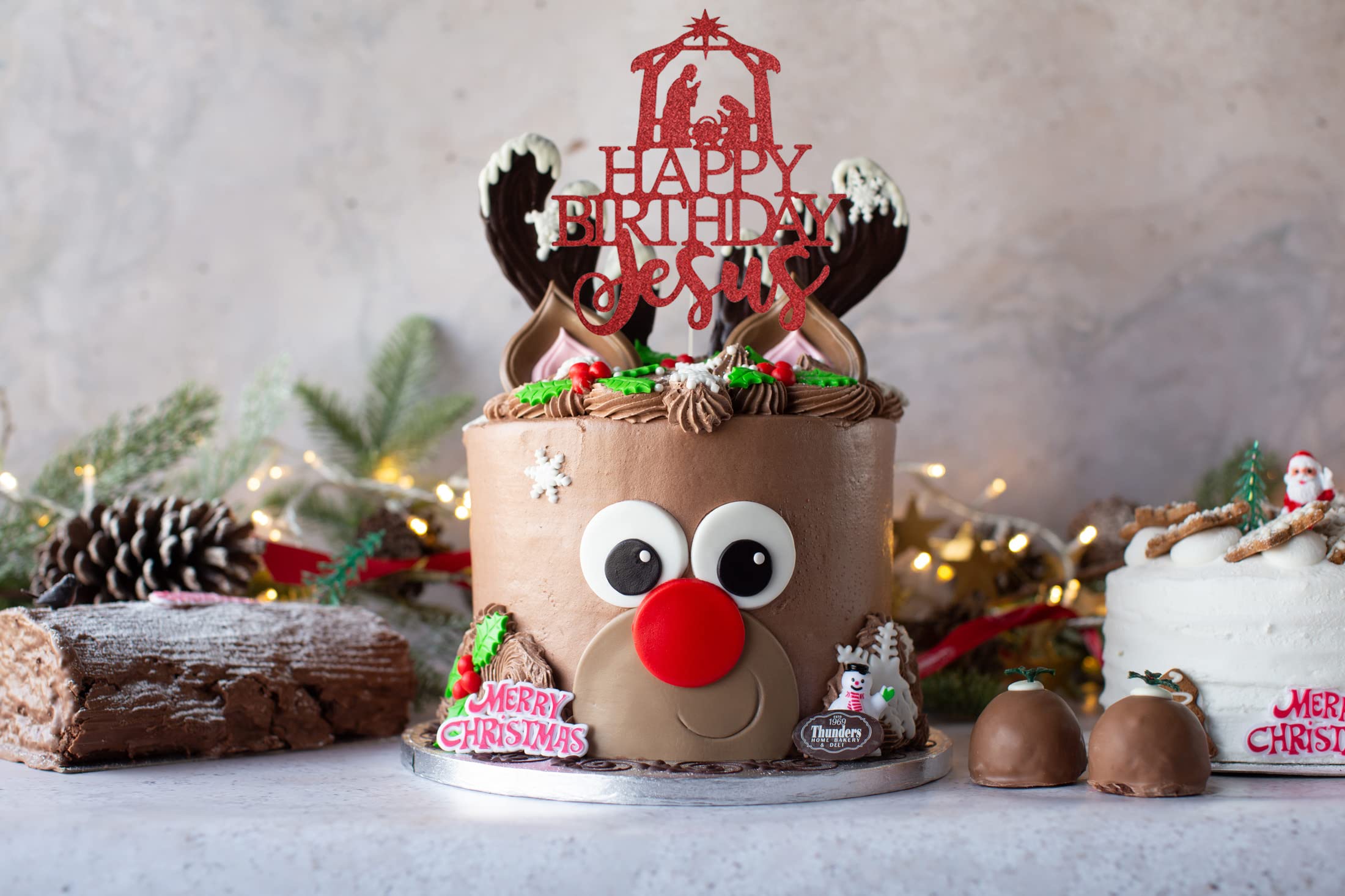 Happy Birthday Jesus Cake Topper - Red Glitter Jesus Nativity Cake Decor for Christmas & Religious Celebrations - Perfect for Nativity Scene, Christmas Birthday Parties & Holiday Decorations