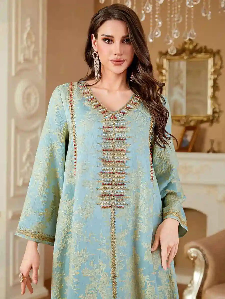 Elegant Eid Dresses for Women - Embroidered Beaded Caftan Kaftan Dress #254336 | Perfect for Eid Celebrations, Weddings & Special Occasions
