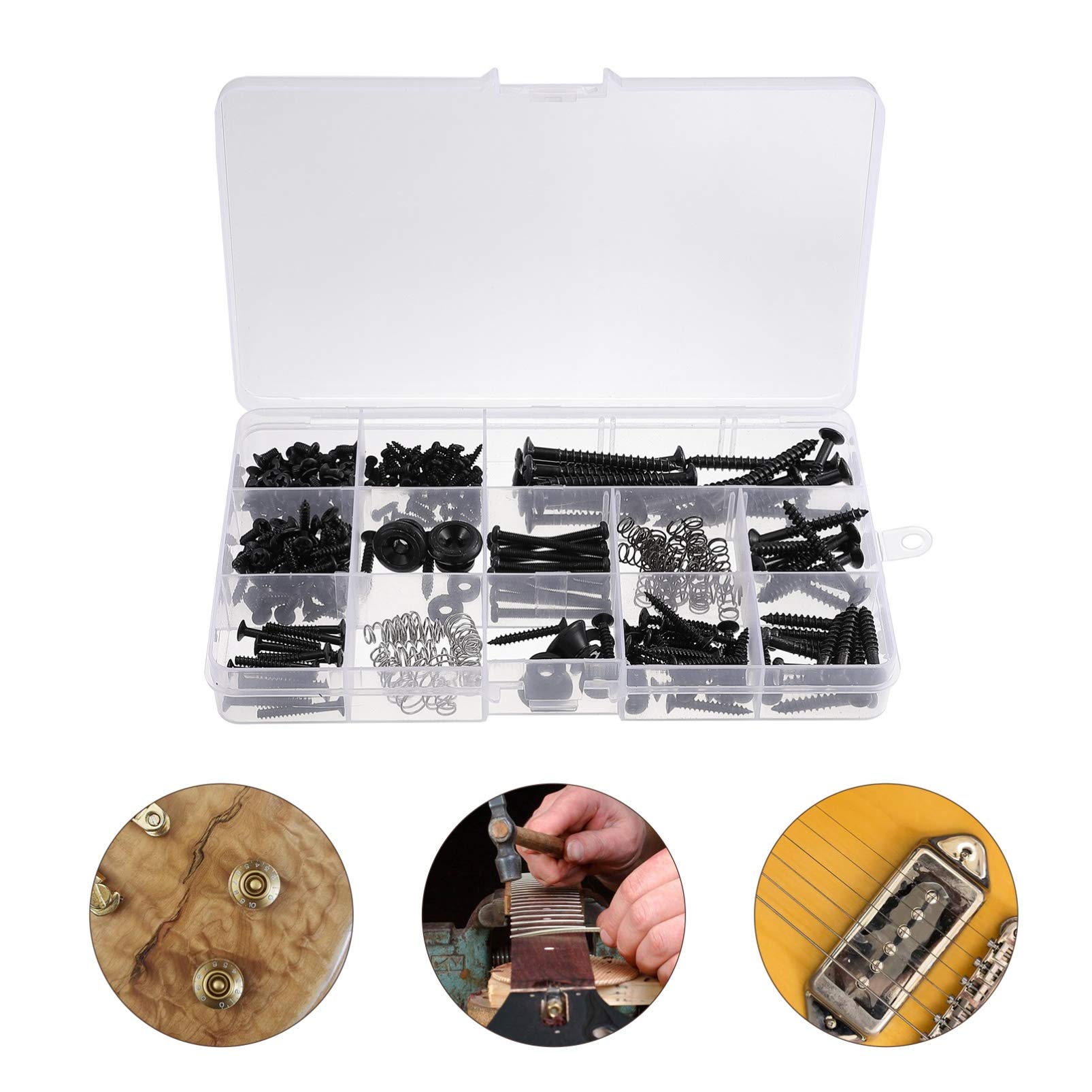 EXCEART 9-Piece Guitar Repair Screw Kit - Includes Guitar Spring, Strap Buttons, Mounting Tools for Electric Guitar Bridge, Pickup, Pickguard, Tuner & Neck Plate (Black) - Perfect for DIY Guitar Maintenance & Hardware Replacement