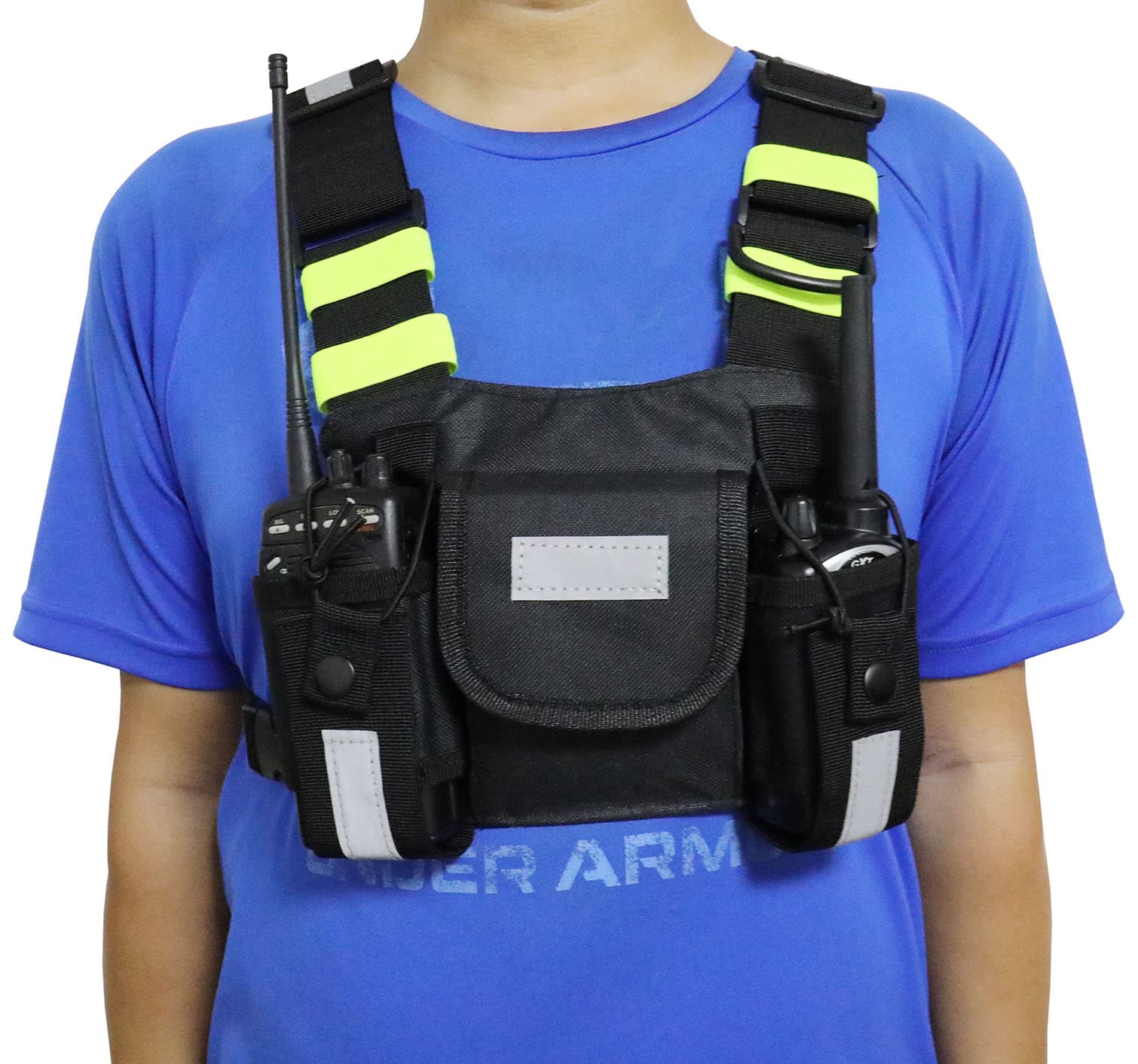 Two Way Radio Shoulder Holster - Reflective Chest Harness Holder Vest with Front Pouch for Walkie Talkie | Perfect for Security, Construction & Outdoor Activities