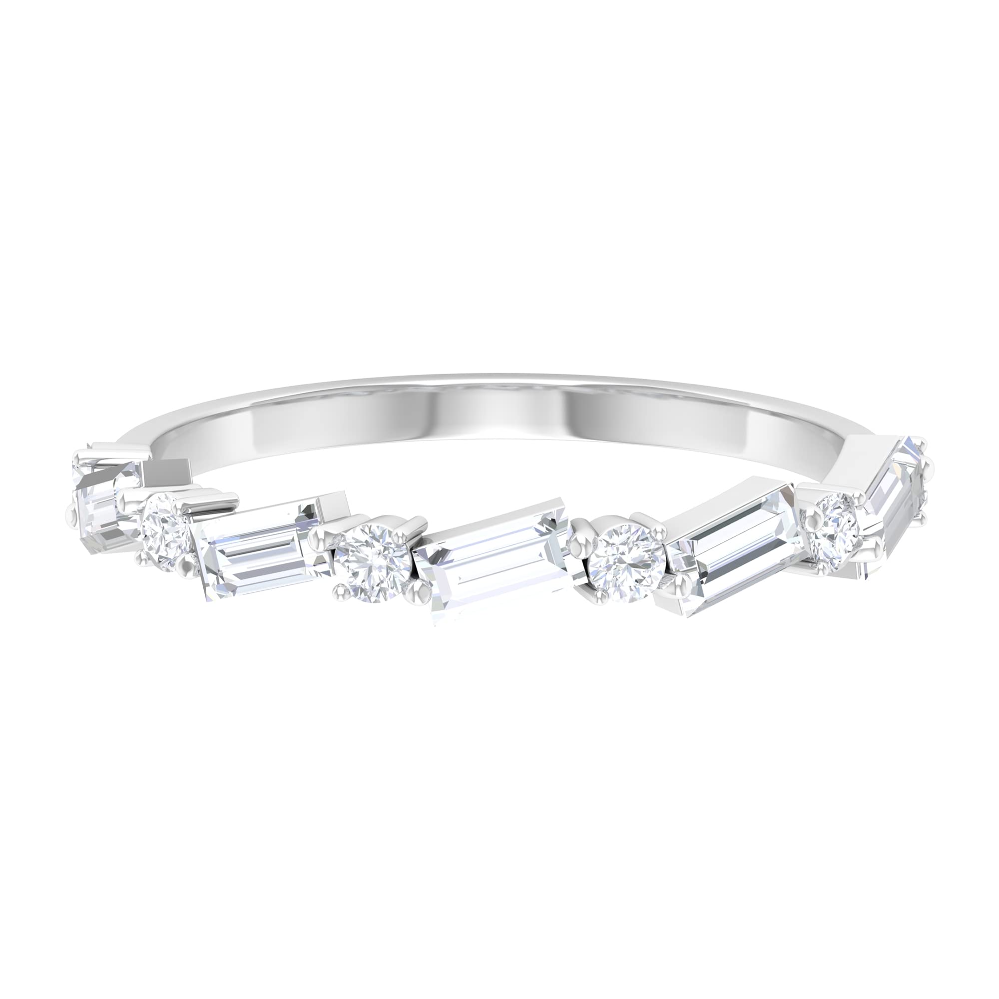0.75 CT Moissanite Semi Eternity Ring for Women - 14K Solid Gold Round & Baguette Cut Wedding Band - Elegant Stackable Ring for Anniversary, Engagement, or Everyday Wear