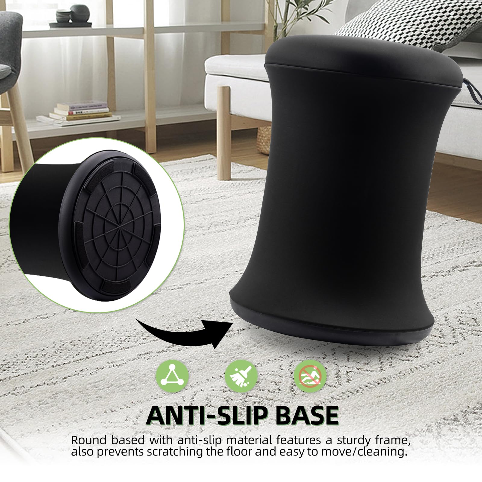 Ergonomic ADHD Wobble Stool & Yoga Ball Chair - Adjustable Height Active Sitting Stool for Adults & Kids - Improves Focus, Posture & Balance - Non-Slip Base for Home Office, Classroom, Exercise & Yoga (Black)