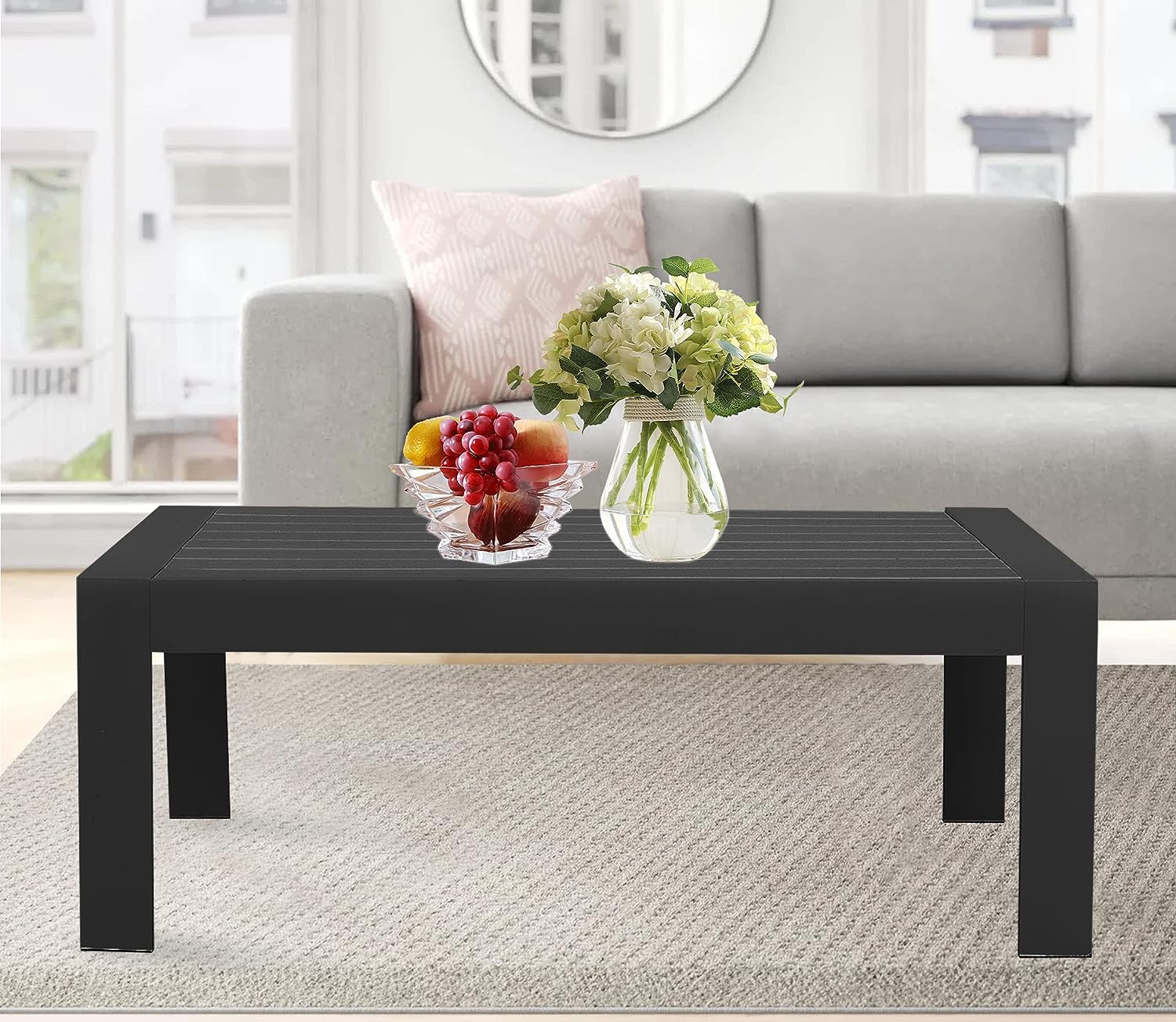 All-Weather Aluminum Outdoor Coffee Table - Modern Rectangle Patio Table for Balcony, Garden & Backyard - Durable Black Coffee Table for Outdoor Use - Perfect for Lounging, Entertaining & Relaxing Outside