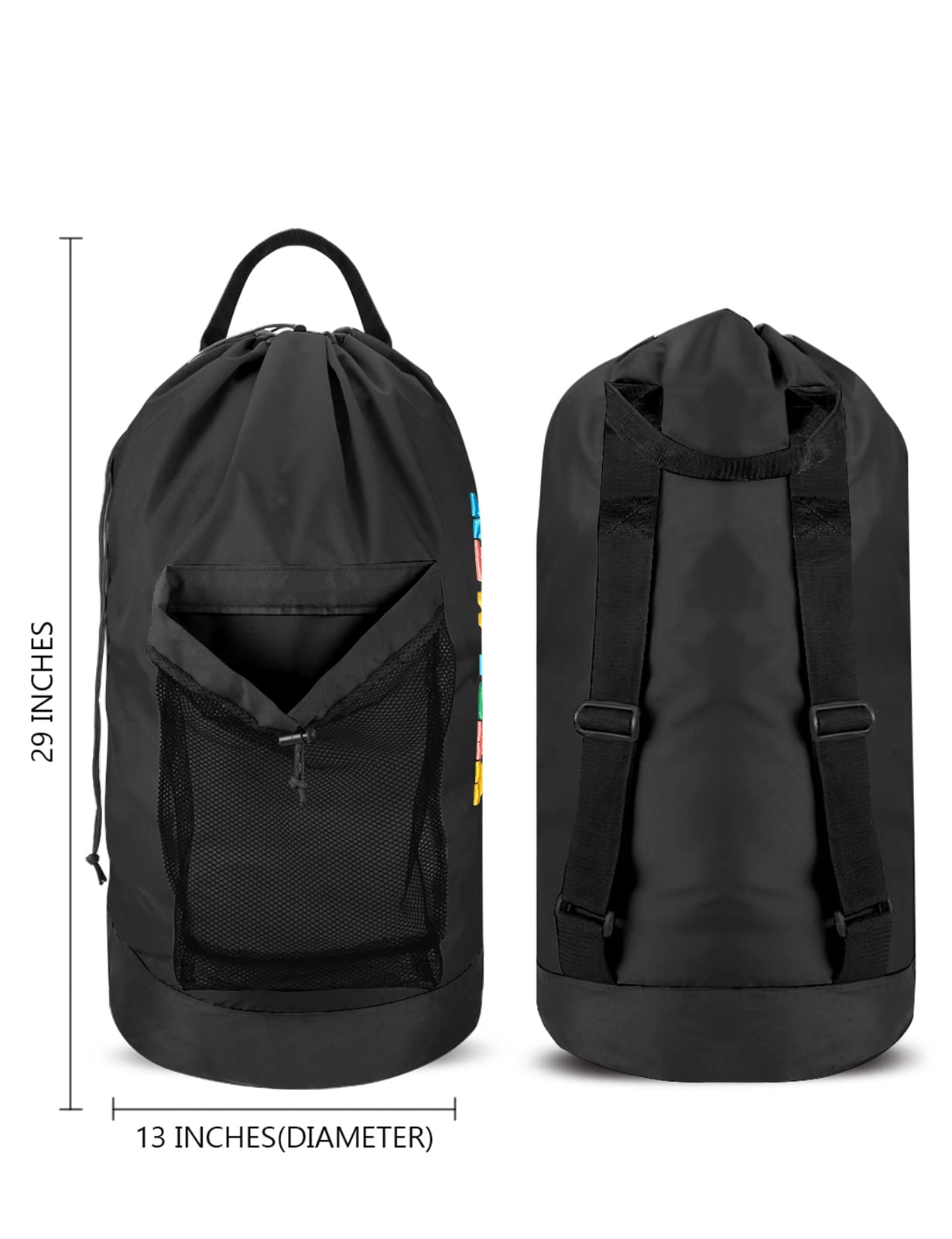 Dalykate Laundry Backpack with Shoulder Straps & Mesh Pocket - Nylon Drawstring Clothes Hamper Bag for Travel, Gym, Dorm & Camping