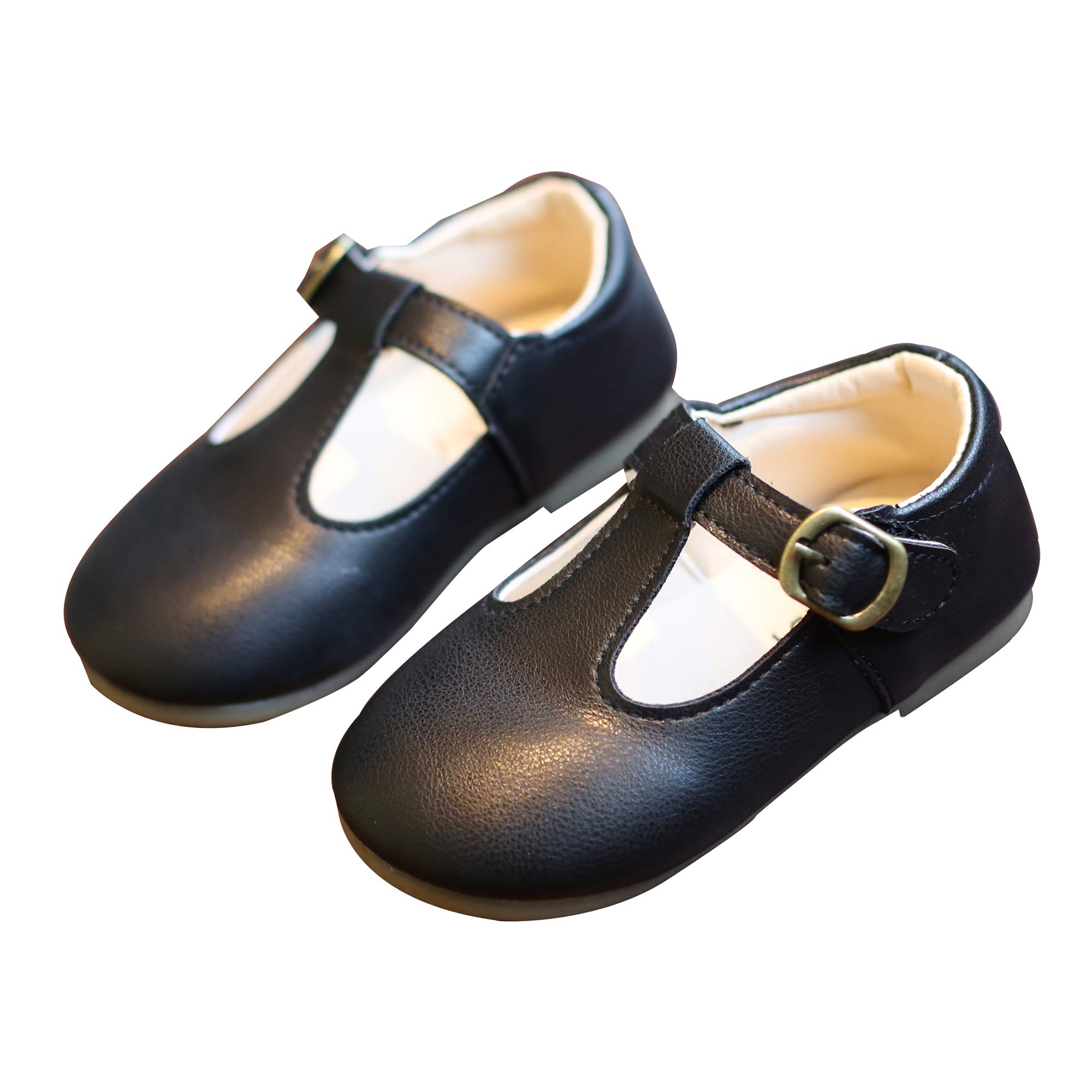 YWPENGCAI Toddler Girls Leather T-Strap Flats - Comfortable School Uniform Shoes & Dress Shoes for Toddlers - Perfect for School, Parties, and Special Occasions