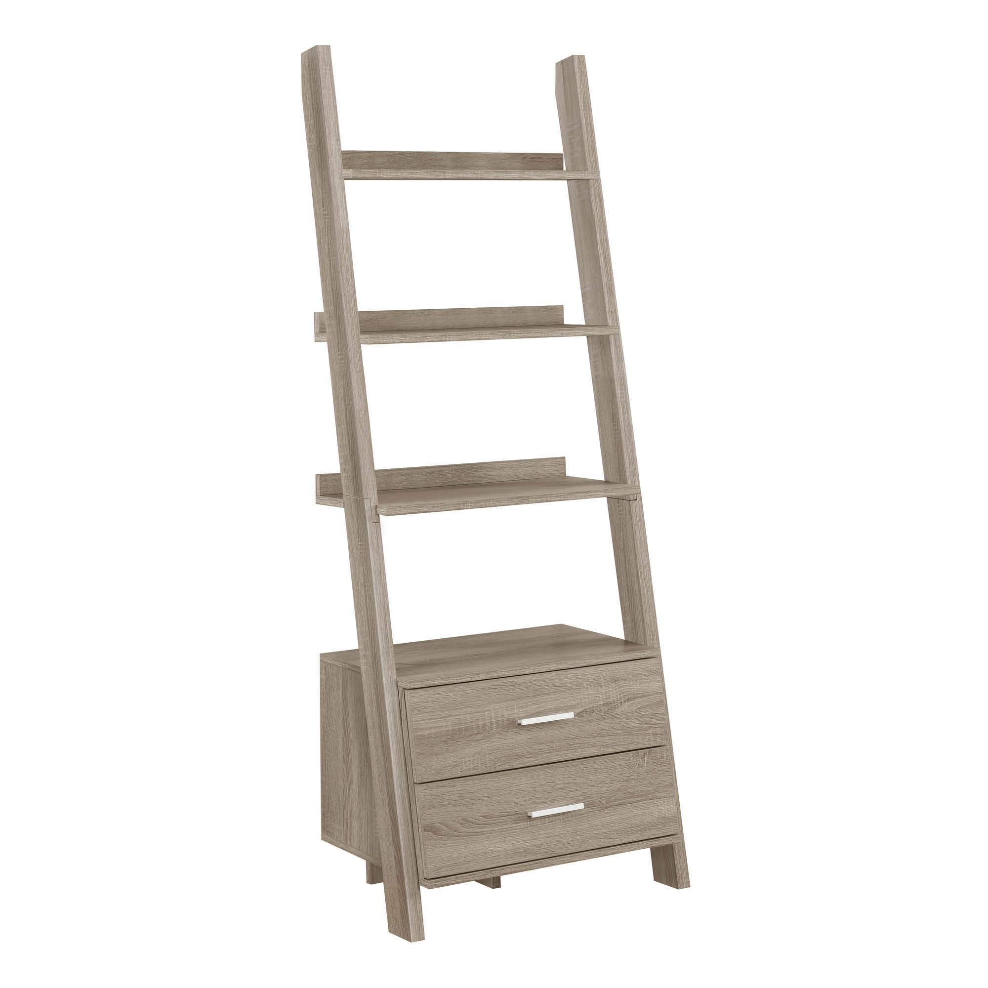 Offex Contemporary 69-Inch Tall Ladder Bookcase with 2 Storage Drawers in Dark Taupe - Perfect for Living Room, Office, or Bedroom Organization