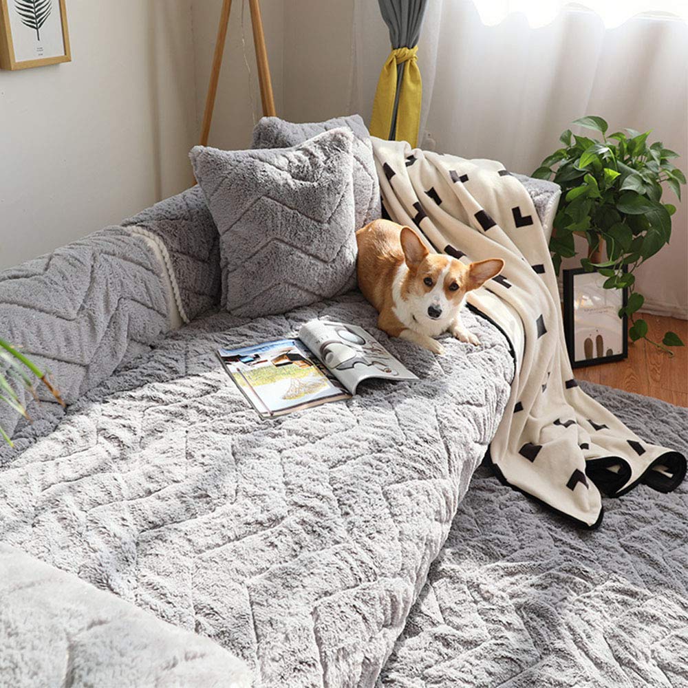 Reversible Sofa Slipcover - Non-Slip Faux Fur Couch Cover for Pets (Dogs & Cats) - Gray Furniture Protector 43