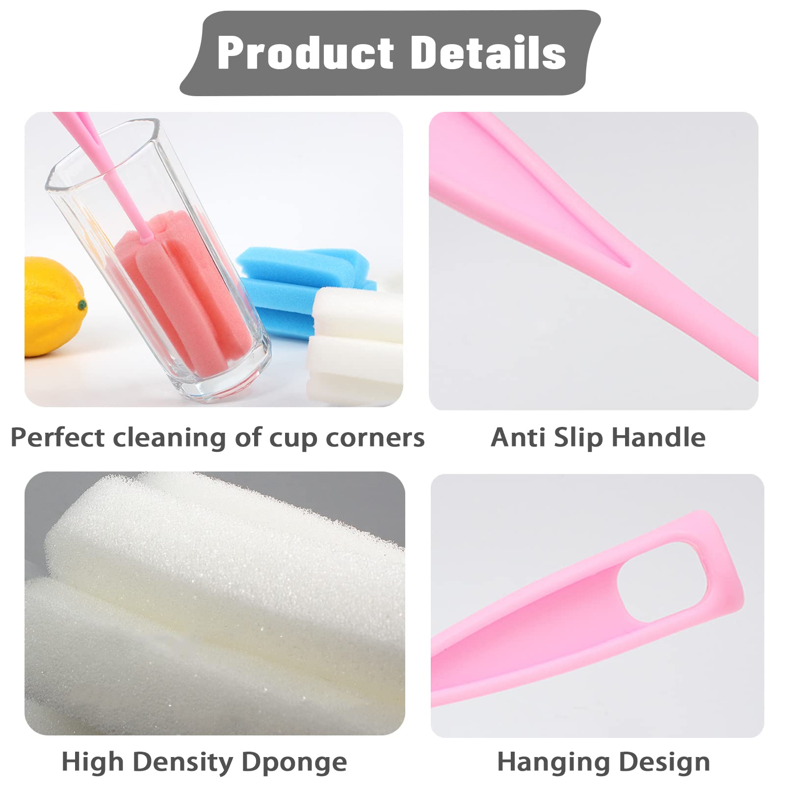 4-Pack Long Handle Bottle Brush Sponge - Durable Cup & Glass Cleaner for Baby Bottles, Mugs, Kitchenware | Perfect for Baby Feeding, Dishwashing & Home Cleaning