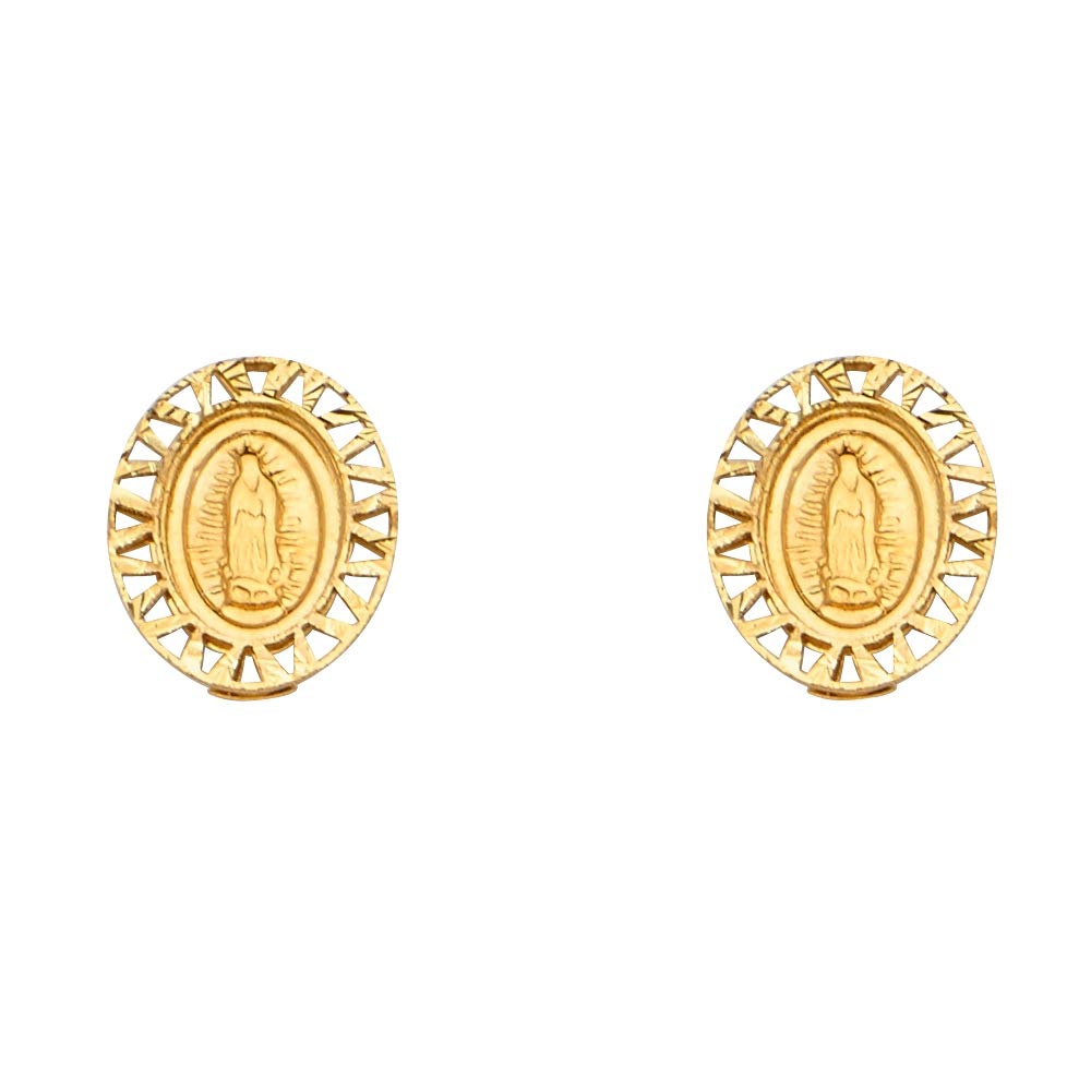 14K Yellow Gold Oval Lady of Guadalupe Screw Back Earrings - Religious Jewelry Gifts for Women, Mothers, Sisters - Perfect for Church, Weddings & Special Occasions