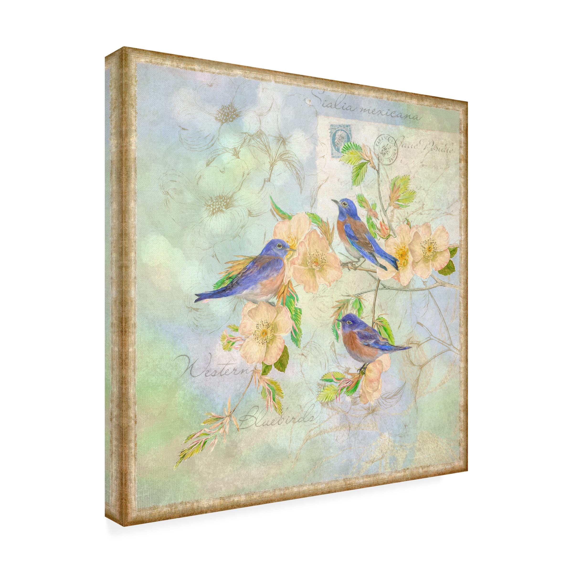Trademark Fine Art 'Blue Birds on Blossom Branch' Canvas Wall Art Print by Cora Niele - Vibrant Nature Decor for Living Room, Bedroom & Office