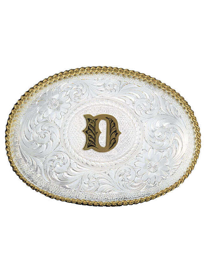 Montana Silversmiths 700 Initial Silver Engraved Gold Trim Western Belt Buckle for Men & Women - Perfect for Cowboy Boots, Jeans & Western Outfits