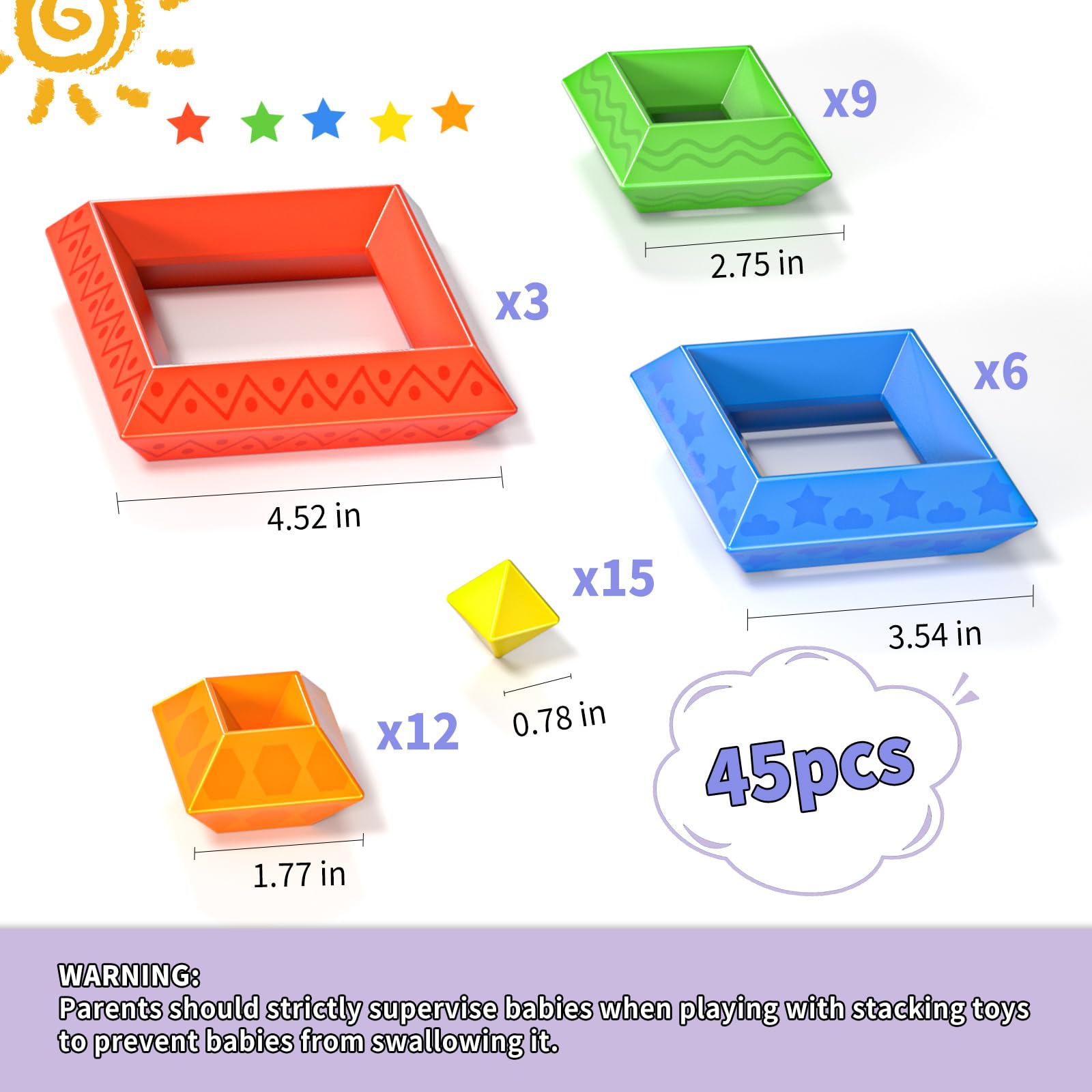 **45PCS Pyramid Stacking Blocks - STEM Educational Building Toys for Toddlers Ages 1-6, Sensory Learning Toys for Boys & Girls - Perfect for Preschool Play, Birthday Gifts & Early Childhood Development**