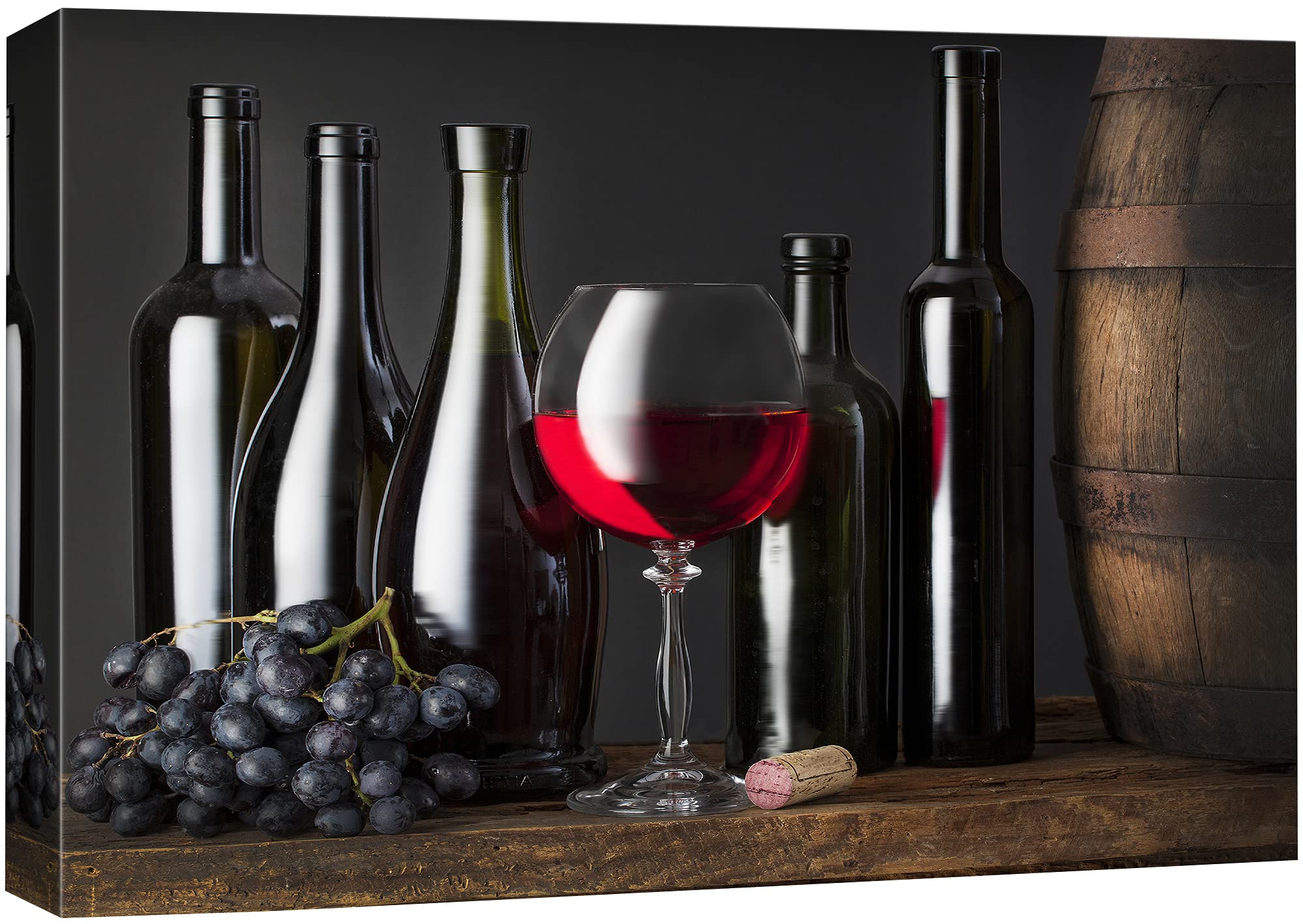 Red Wine Bottles & Purple Grapes Canvas Print Wall Art - Modern Chic Scenic Photography for Living Room, Bedroom, Office Decor - 32x48 Inch Ultra HD Home Decoration | Perfect for Wine Bars, Dining Rooms & Gift Giving