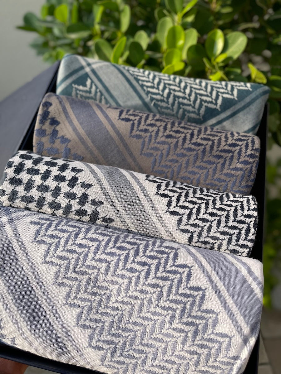 Ocean Twilight 4-Piece Premium Keffiyeh Scarf Set - Unisex Arab Head Wrap for Men & Women - Perfect for Outdoor Adventures, Travel & Fashion Accessories