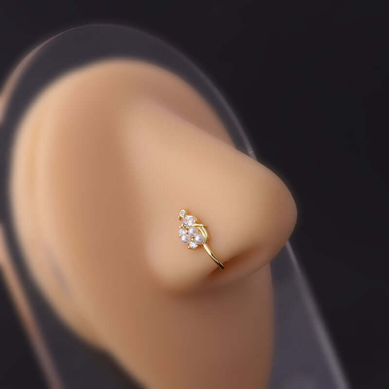 18K Gold Plated Fake Nose Ring & Nose Cuff - Elegant Pearl Nose Jewelry for Women | Perfect for Parties, Weddings & Special Occasions | HSPJ696