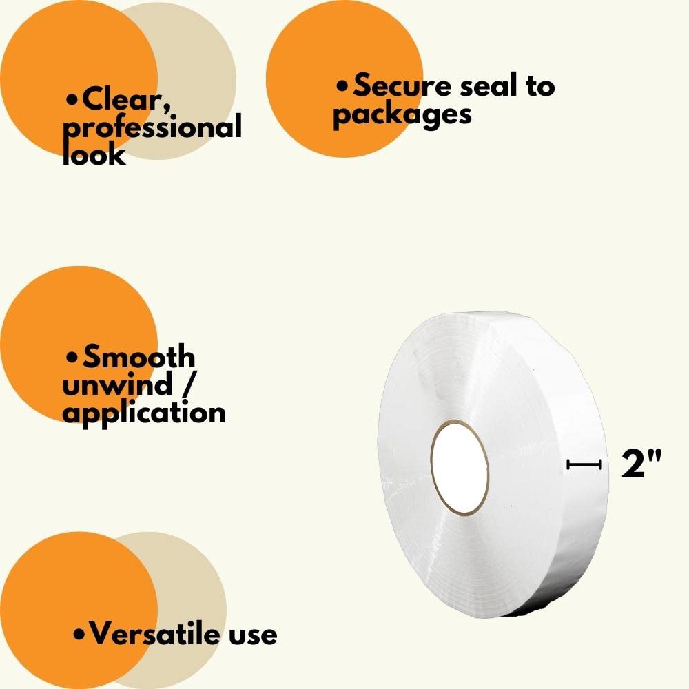 PSBM White Packing Tape for Machine Dispensers - 2 Inch x 1000 Yards, 6 Pack - Colored Packaging Tape for Electronic Tape Dispenser Refill - Commercial & Industrial Shipping Supplies - Perfect for Warehouse, Office, and E-commerce Packaging