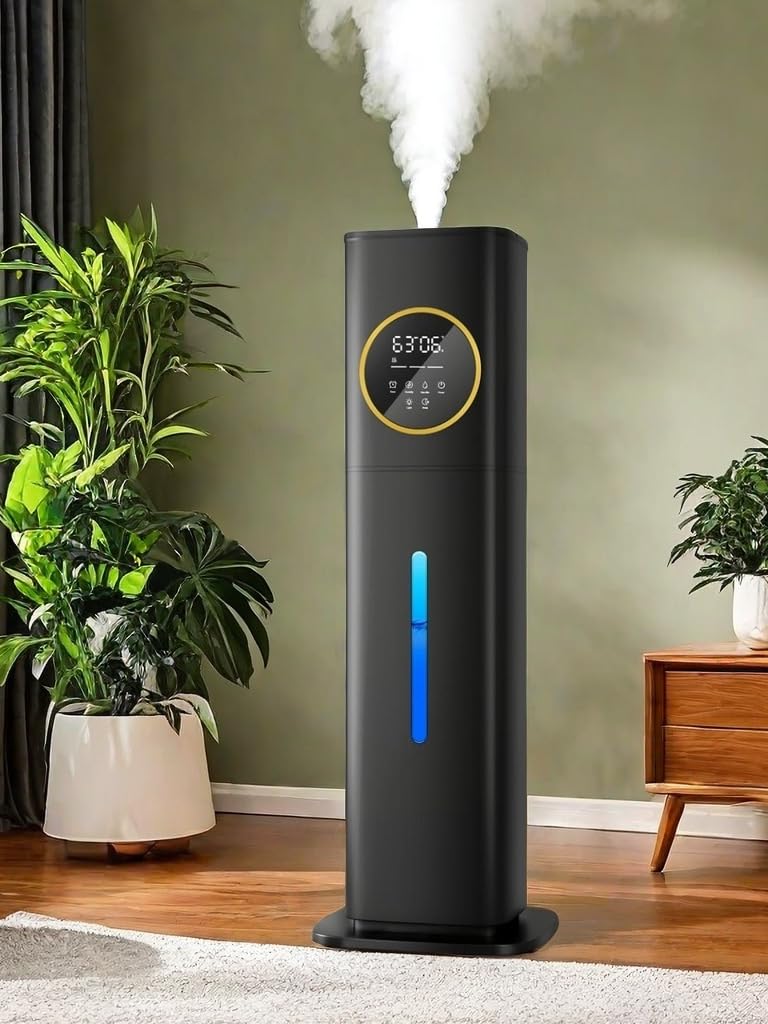 2.1Gal (8L) Large Room Cool Mist Humidifier with Essential Oil Diffuser & Night Light - Top Fill Whole House Humidifier for Bedroom, Plants, Baby, Kids & Adults (Black) | Perfect for Dry Air Relief, Nursery Care & Home Aromatherapy