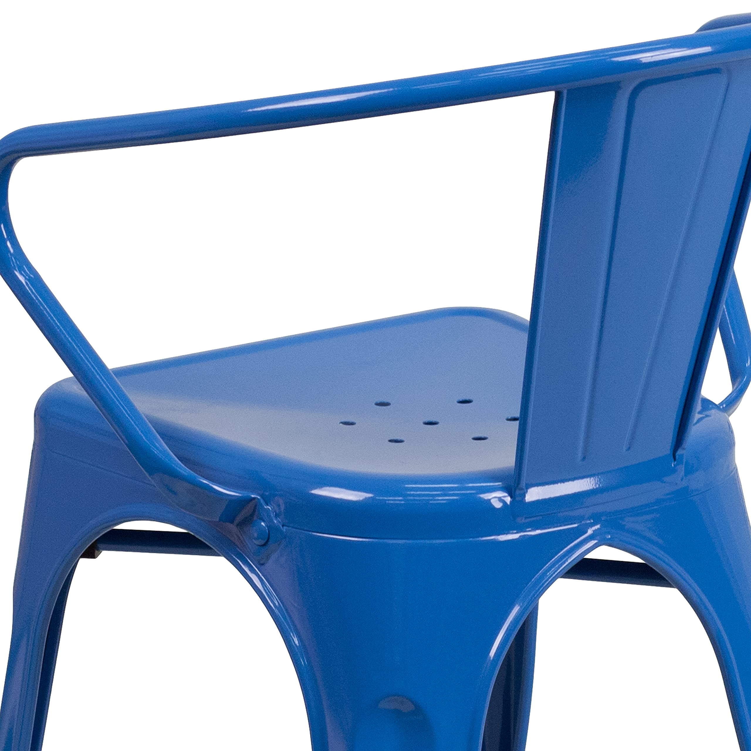 4 Pack Blue Metal Indoor-Outdoor Arm Chairs - Heavy Duty Bistro & Restaurant Chairs for Patio, Cafe, Dining Room & Outdoor Seating