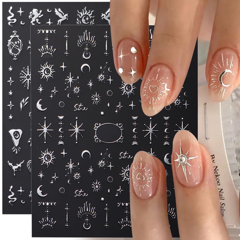 3D Silver Nail Stickers - Elegant Star, Moon, Sun & Butterfly Designs for DIY Nail Art | Perfect for Party, Wedding, Prom & Special Occasion Nail Decor