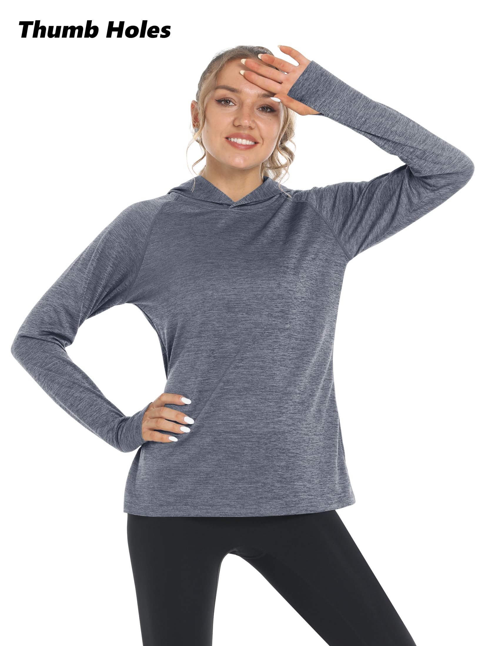 TACVASEN Women's UPF50+ Sun Protection Long Sleeve Hiking Shirt - Lightweight Athletic Hoodie for Summer Outdoor Activities (Dark Grey) - Perfect for Hiking, Camping & Beach Wear