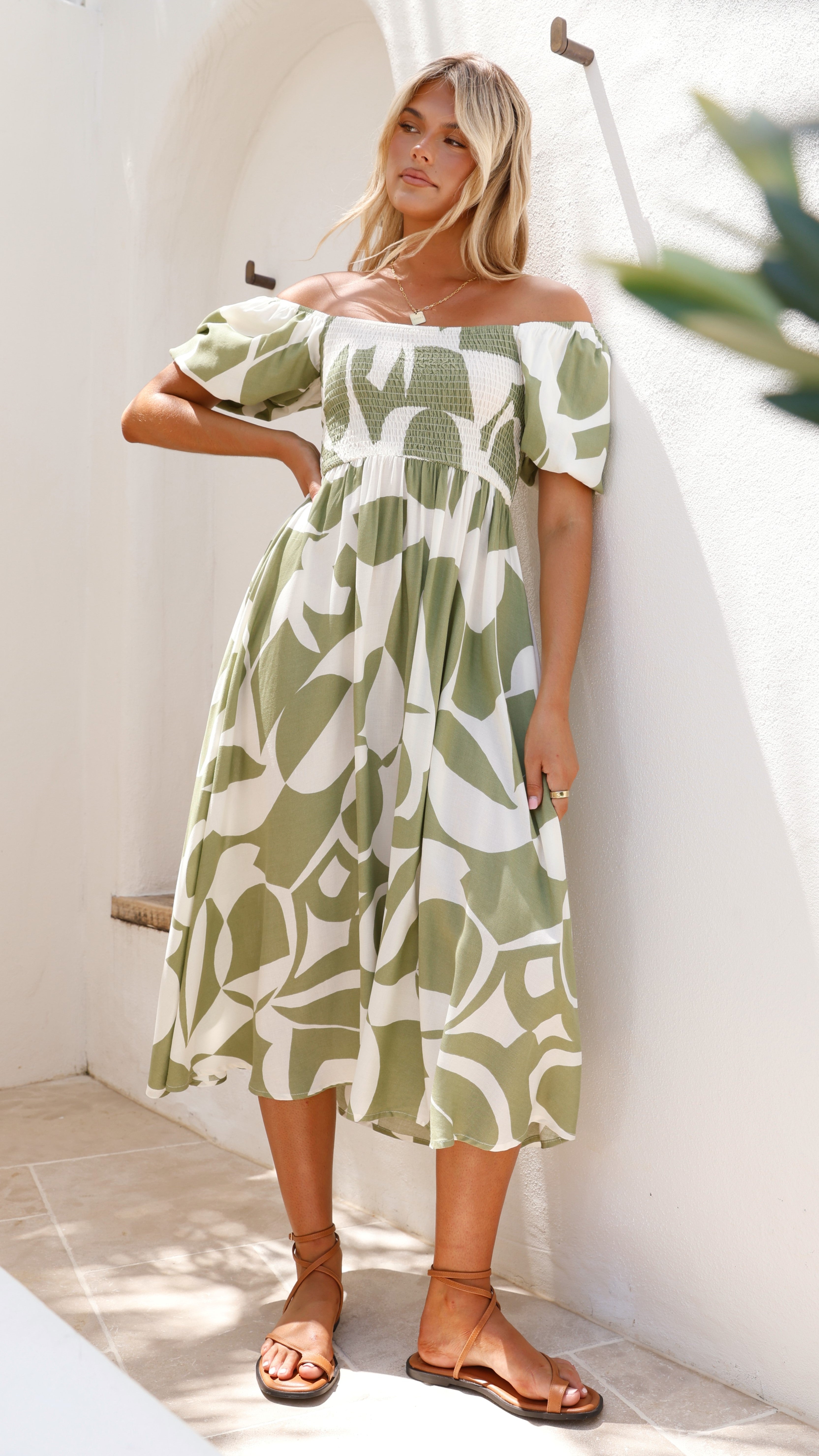 Ilene Midi Dress - Sage Print Floral Summer Dress for Women | Casual & Party Wear | Perfect for Beach, Vacation and Date Nights
