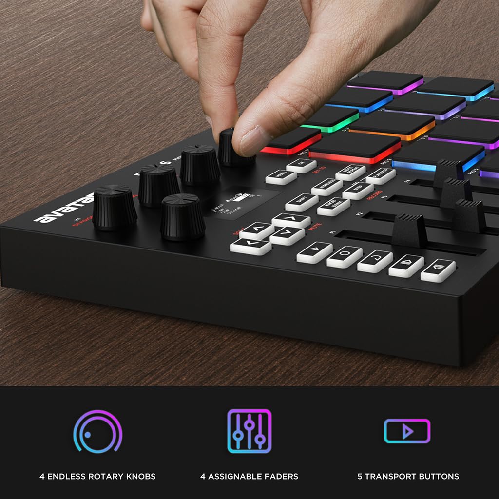 EMP16 MIDI Pad Controller - Bluetooth Beat Maker Machine with 16 RGB Velocity-Sensitive Pads, 16 Levels, Full/Half Level Modes, OLED Display & MIDI In/Out - Perfect for Music Production, Live Performance & DJing