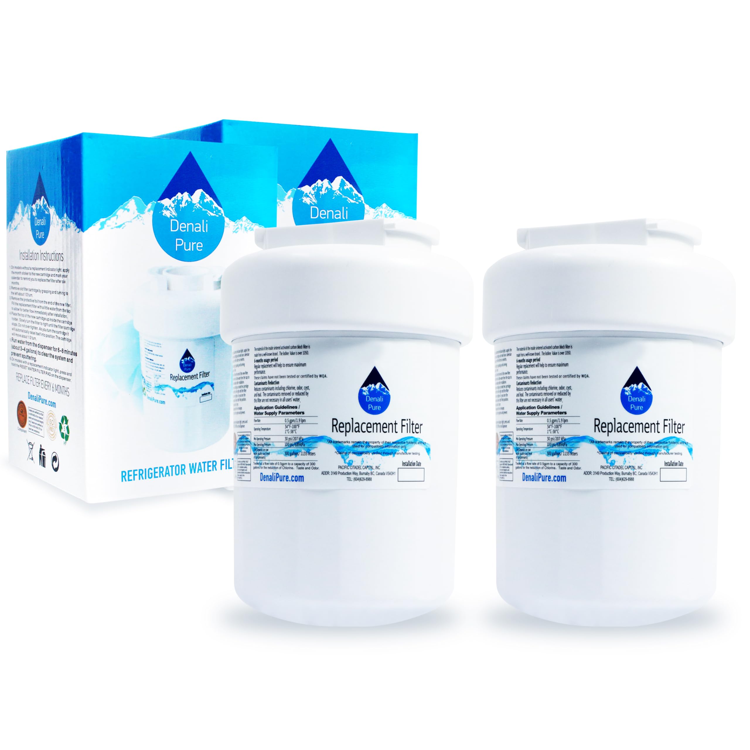 2-Pack GE MWF MWFP Refrigerator Water Filter Replacement - Compatible with General Electric PSS26SHTCSS, Fridge Water Filter Cartridge for Clean & Safe Drinking Water - Perfect for Home, Office, and RV Use