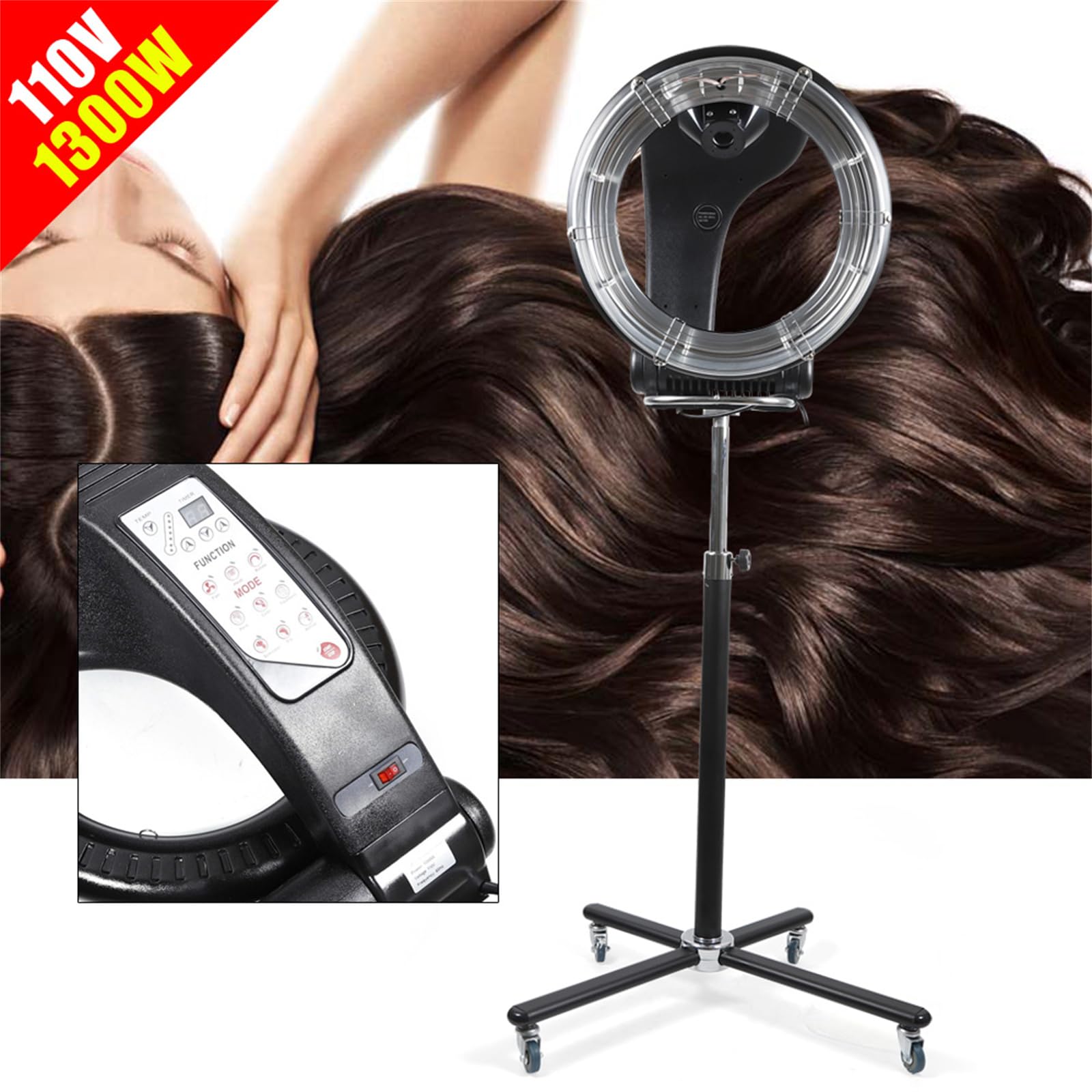Professional 1300W Orbiting Infrared Hair Dryer - 3-in-1 Salon Hair Dryer with Movable Wheels for Perming, Conditioning & Styling | Perfect for Salon Professionals & Home Hair Care