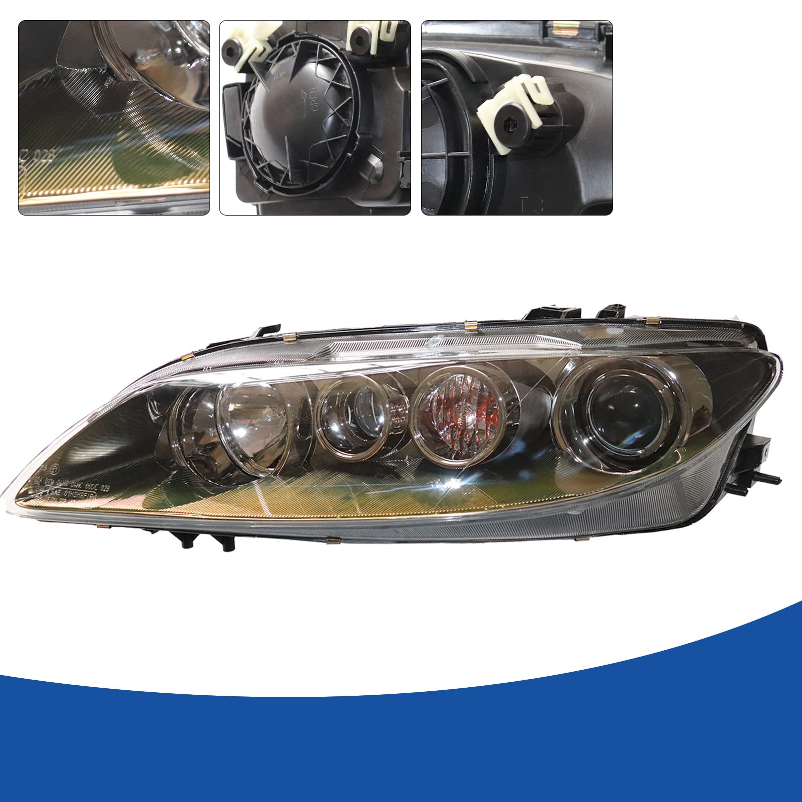 2006-2008 Mazda 6 Driver Side Left Headlight Assembly - Black Housing with Clear Lens (Part# MA2502134/MA2503134) | US Stock | Perfect for Night Driving & Foggy Conditions