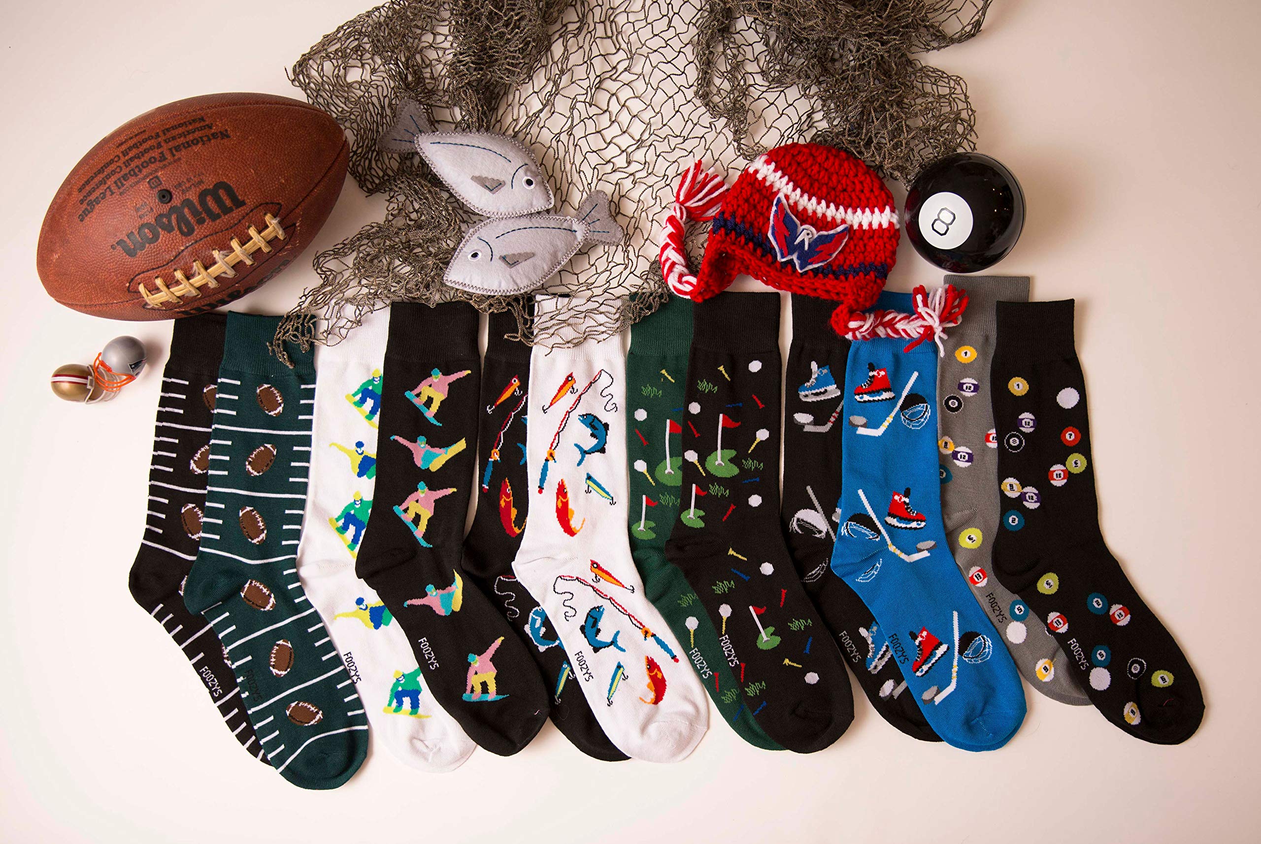 Foozys Men's Fun Crazy Cool Sports Themed Novelty Crew Socks - Perfect for Basketball, Baseball & Football Fans - Great Gift for Sports Lovers & Game Day Outfits